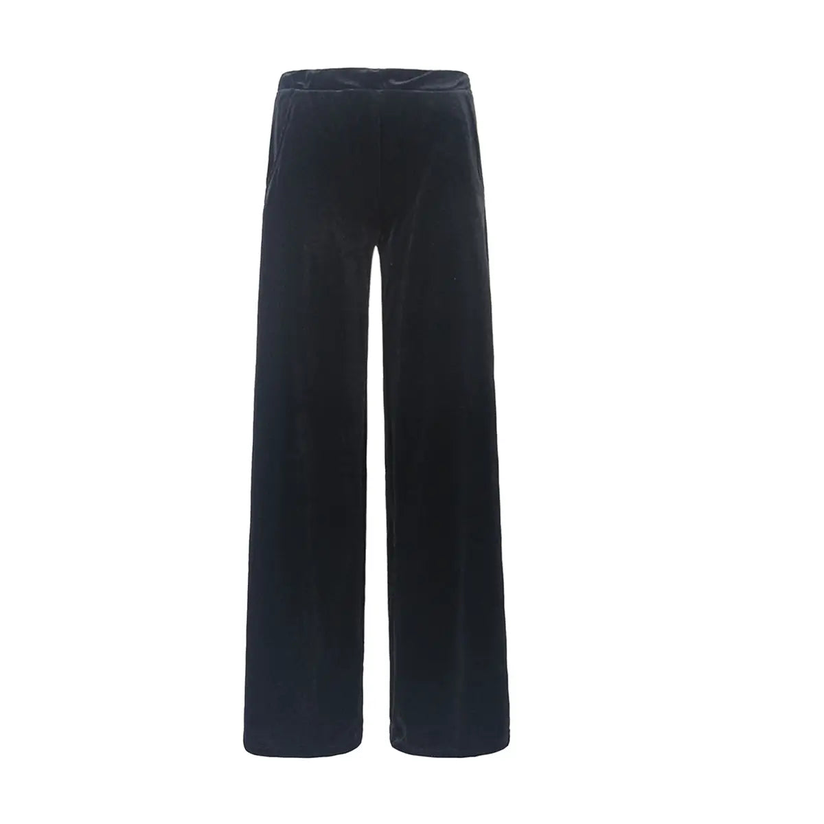 Pantalone palazzo MAXIE di Alessandra Gallo in ciniglia nero  con vita elastica e tasche laterali - vista frontale - Day&Night Collection