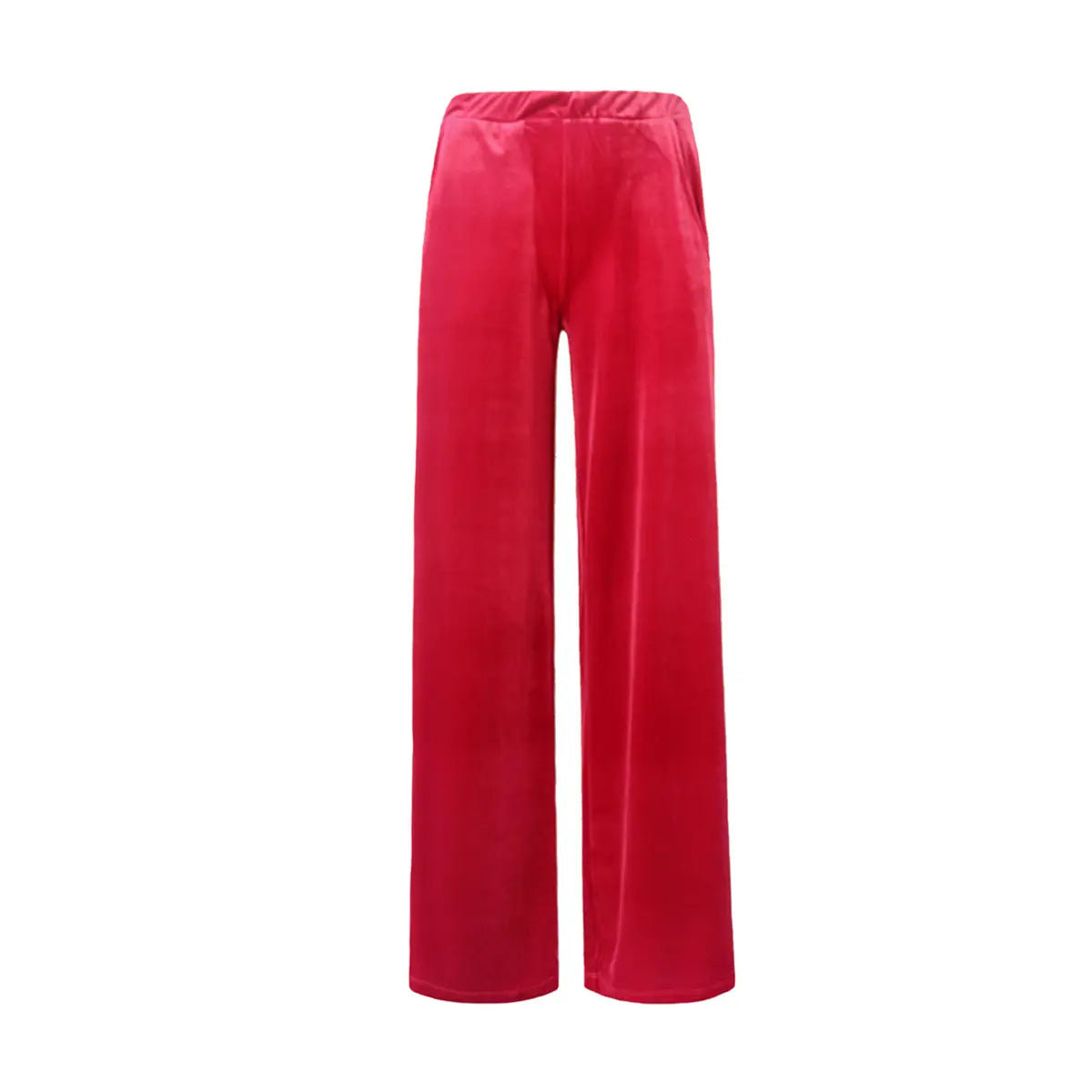Pantalone palazzo MAXIE di Alessandra Gallo in ciniglia rosso  con vita elastica e tasche laterali - vista frontale - Day&Night Collection