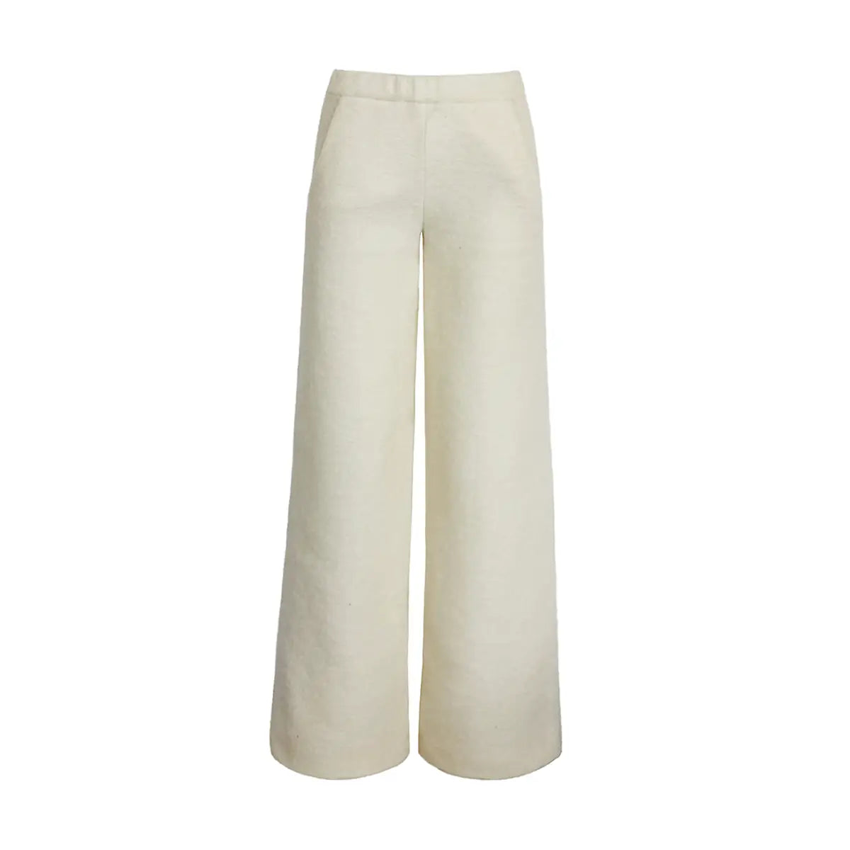 pantalone palazzo MAXIE di Alessandra Gallo in lana cotta crema con elastico in vita e tasche laterali - vista frontale -The Wool Collection