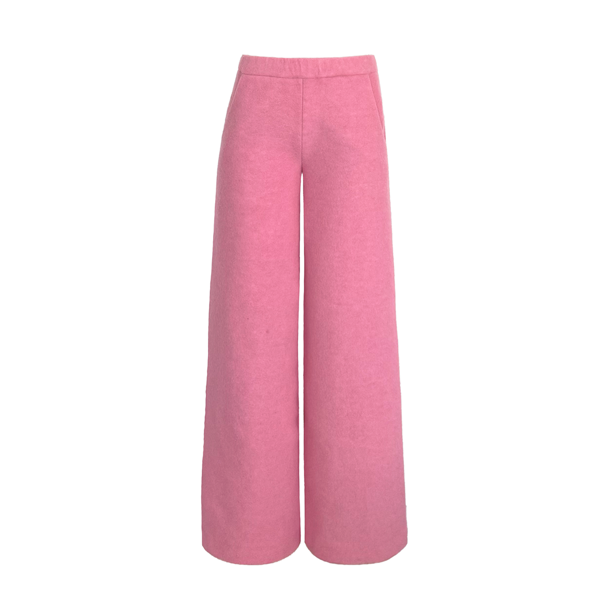  pantalone palazzo MAXIE di Alessandra Gallo in lana cotta rosa con elastico in vita e tasche laterali - vista frontale - The Wool collection
