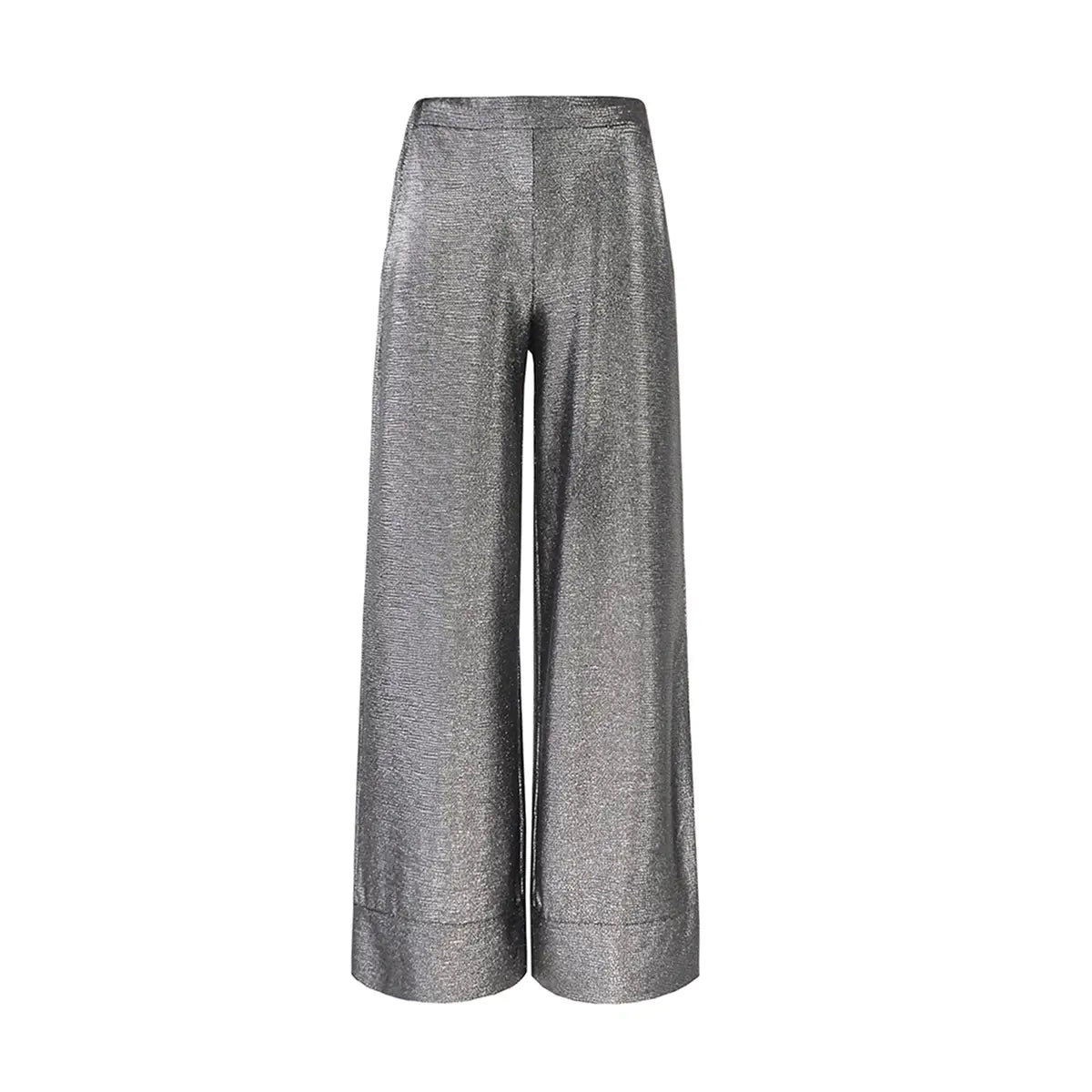 pantaloni donna AIDA di Alessandra Gallo a palazzo in lurex antracite con tasche - vista frontale - stardust collection 