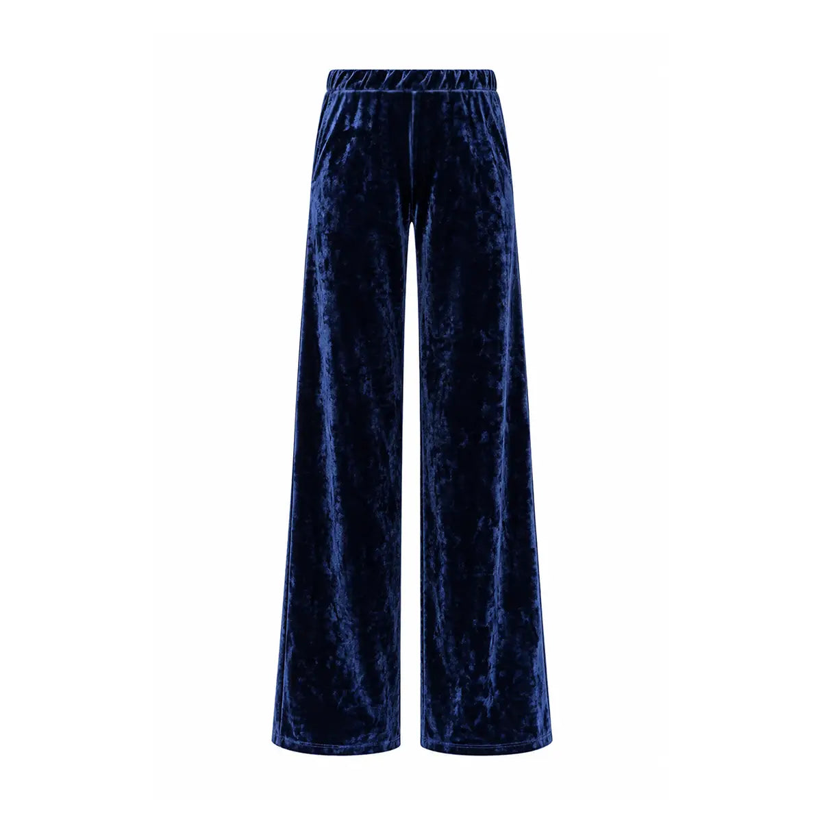 MAXIE, pantalone palazzo in ciniglia martellata blu.