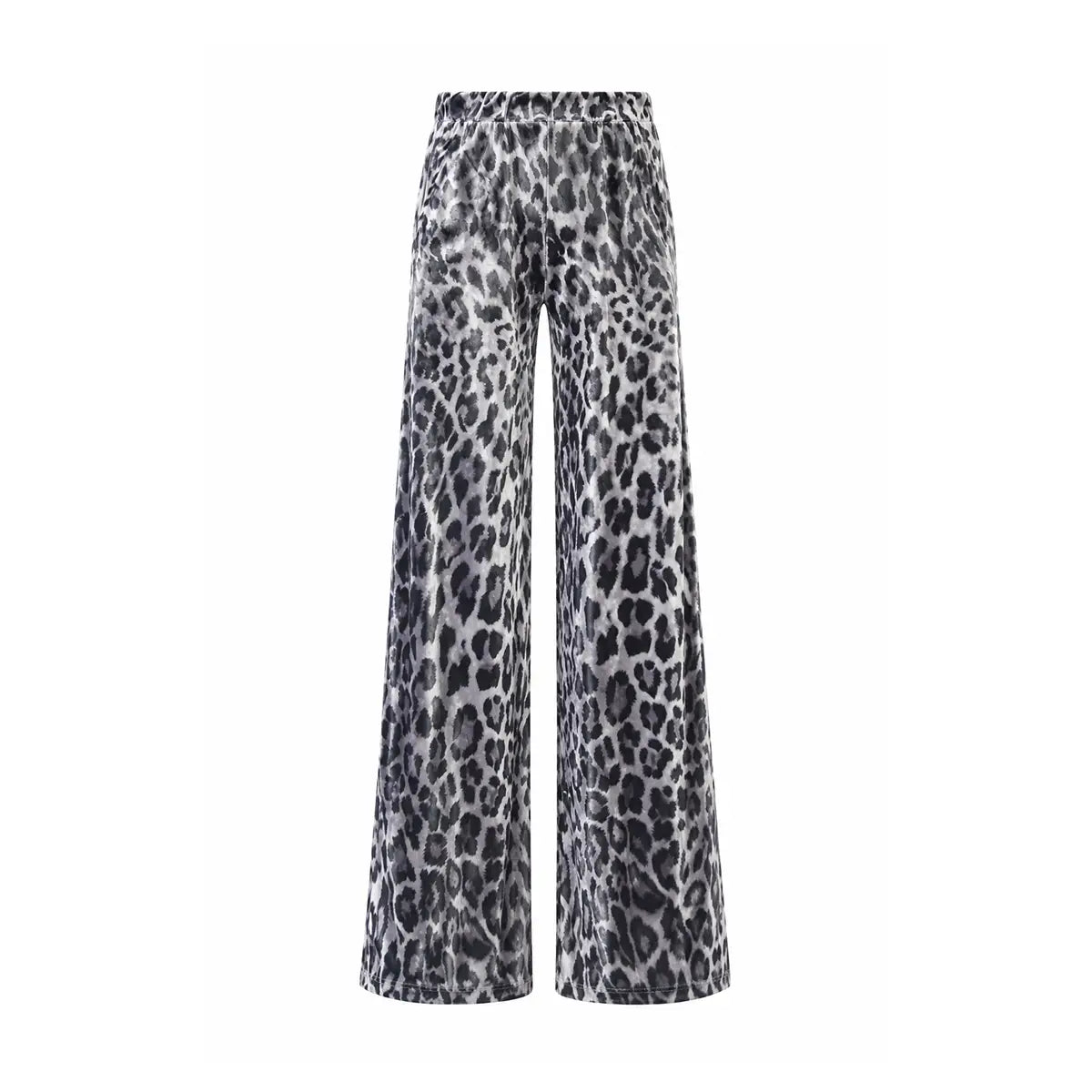 MAXIE, pantalone palazzo in ciniglia martellata grigia animalier.