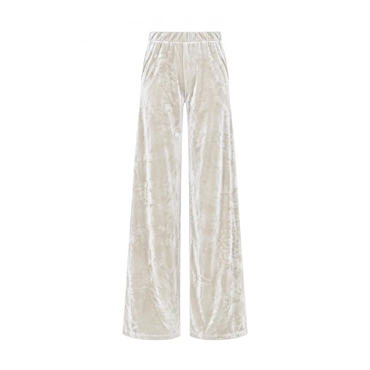 MAXIE, pantalone palazzo in ciniglia martellata panna.