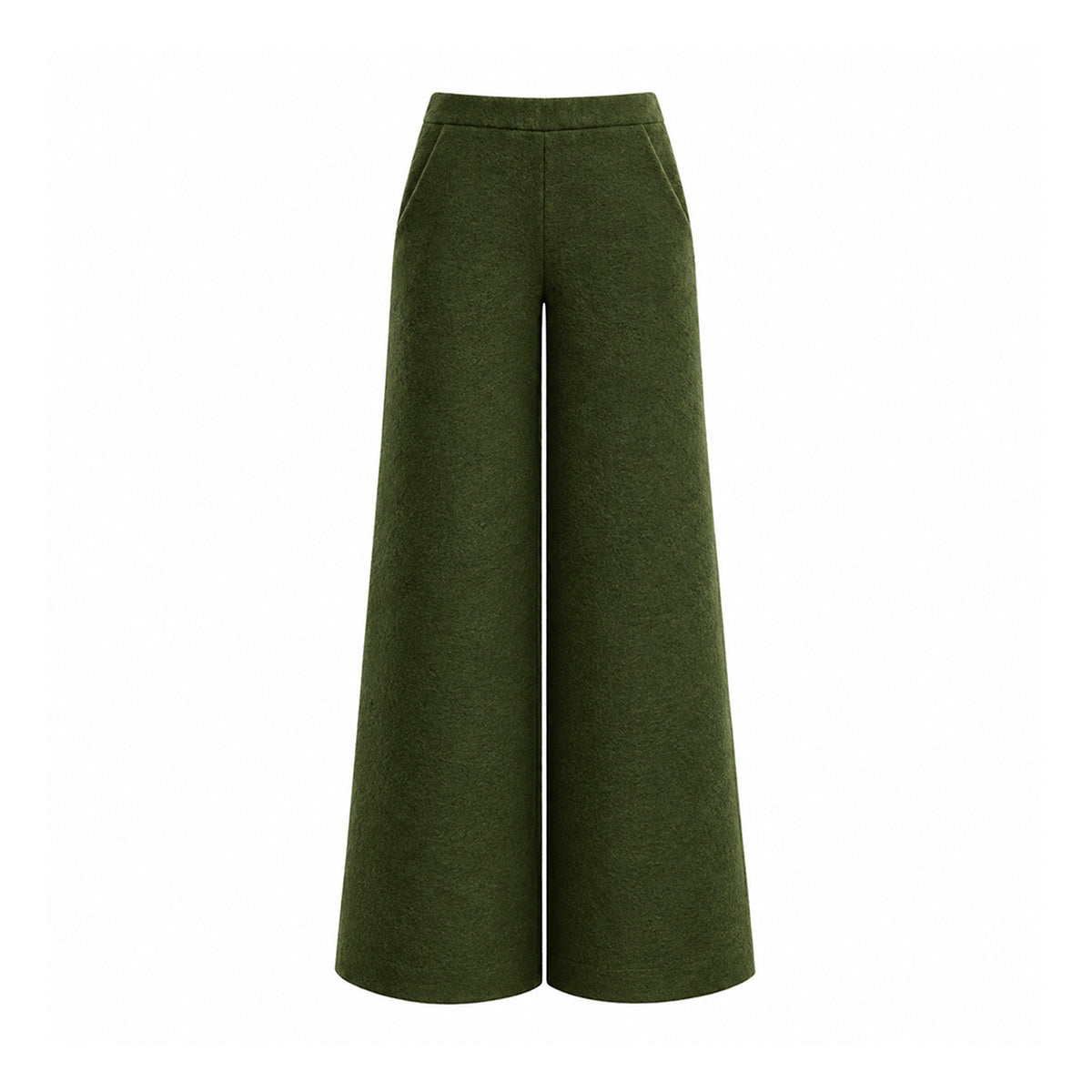 MAXIE, pantalone palazzo in lana cotta verde militare.