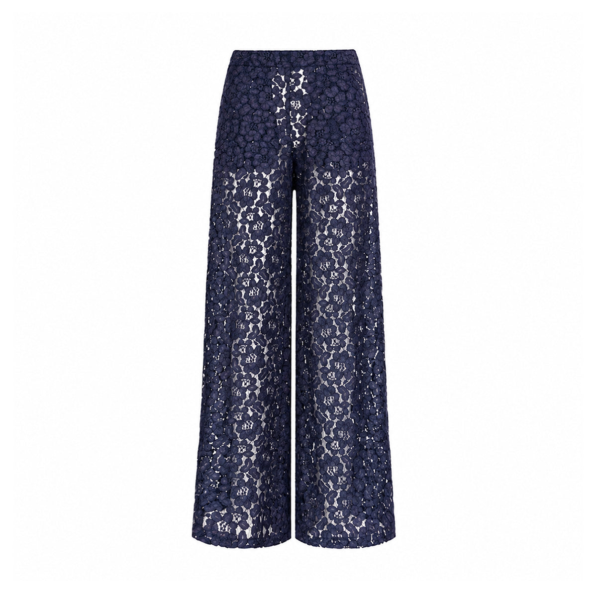 MAXIE, pantalone palazzo in pizzo blu.