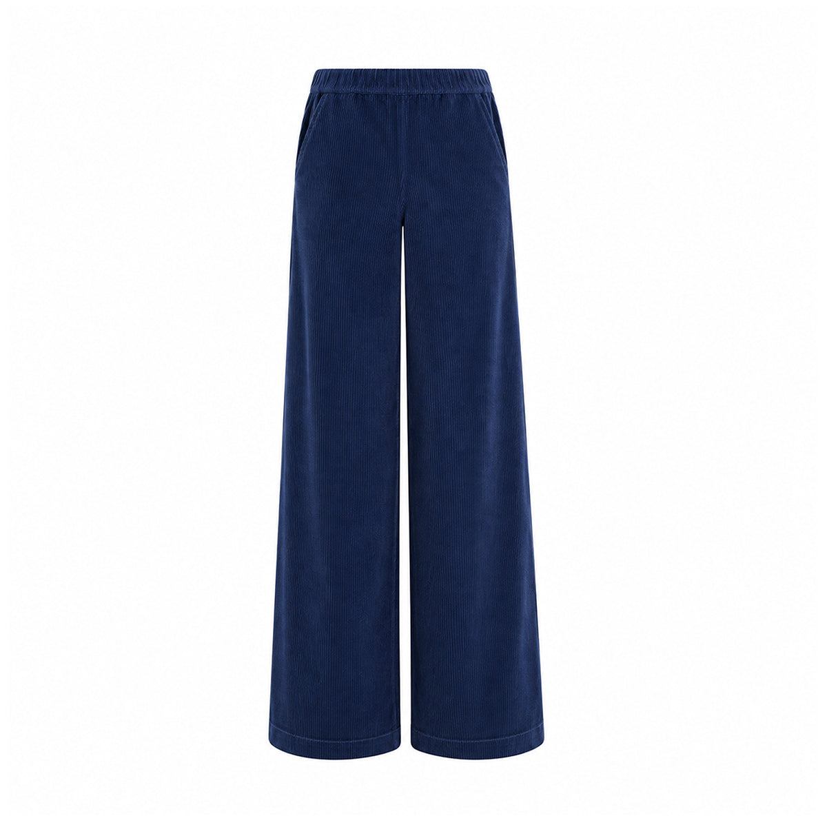 MAXIE, pantalone palazzo in velluto a coste blu.