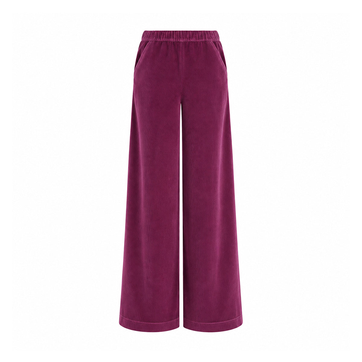 MAXIE, pantalone palazzo in velluto a coste rosa.