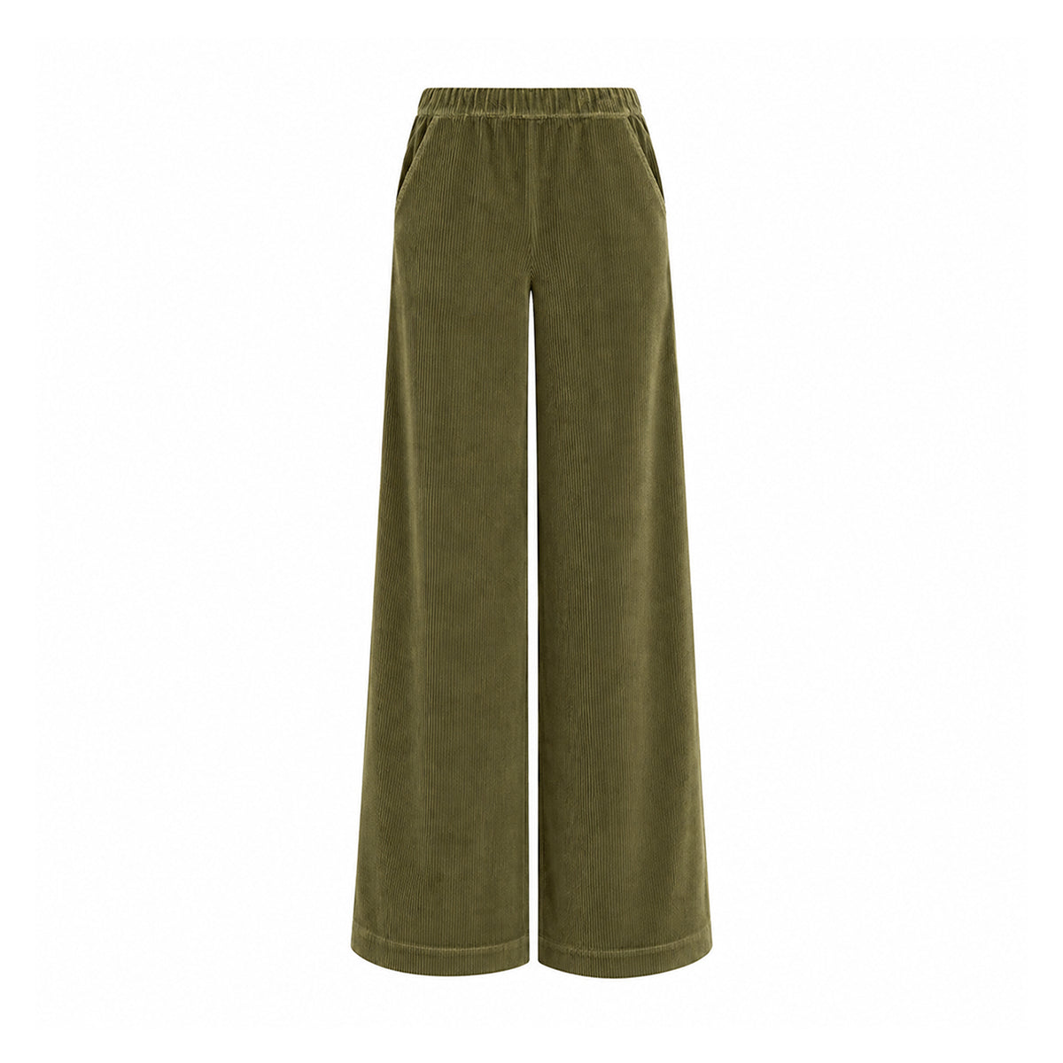MAXIE, pantalone palazzo in velluto a coste verde.