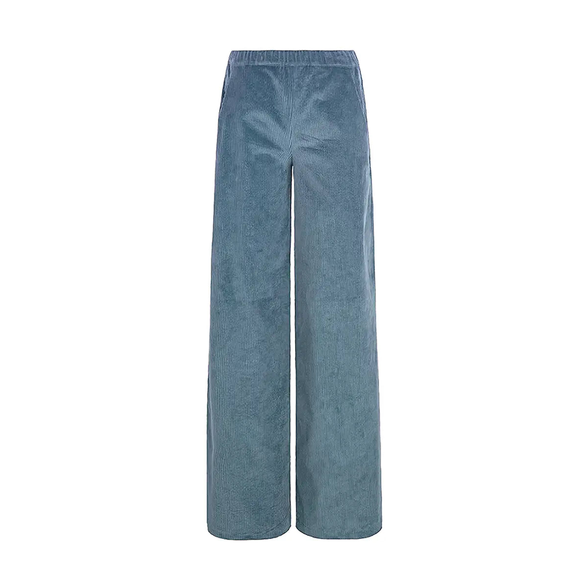 Pantalone palazzo Maxie in velluto a coste azzurro con vita elasticizzata e tasche - Alessandra Gallo