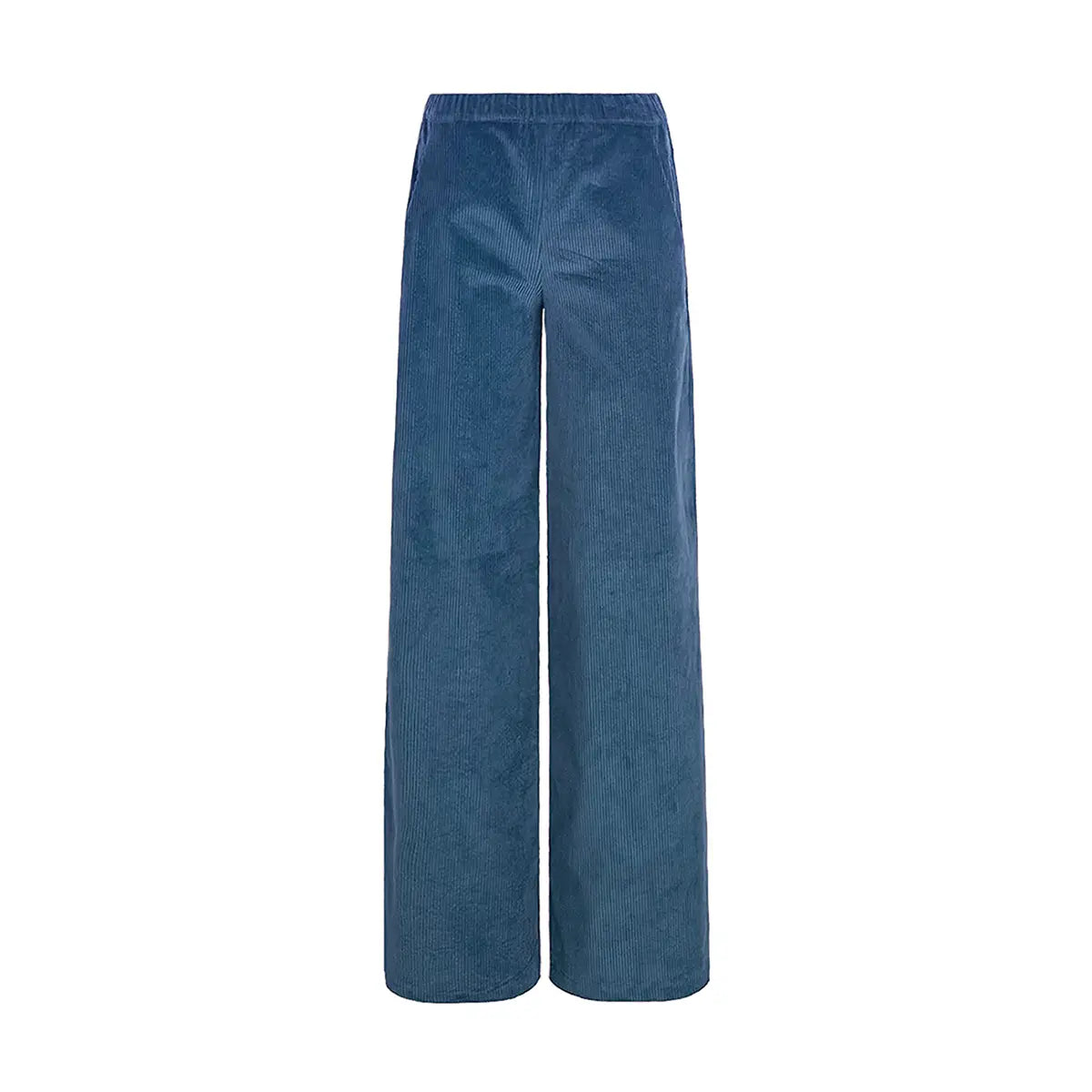 Pantalone palazzo Maxie in velluto blu a coste con vita elasticizzata e tasche laterali - Alessandra Gallo