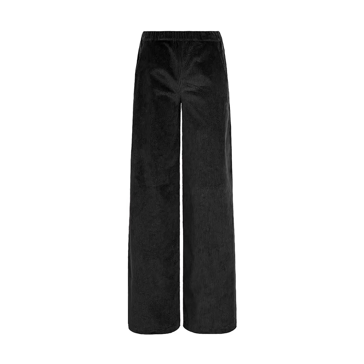 Pantalone palazzo Maxie in velluto a coste nero con vita elasticizzata e tasche laterali  - Alessandra Gallo