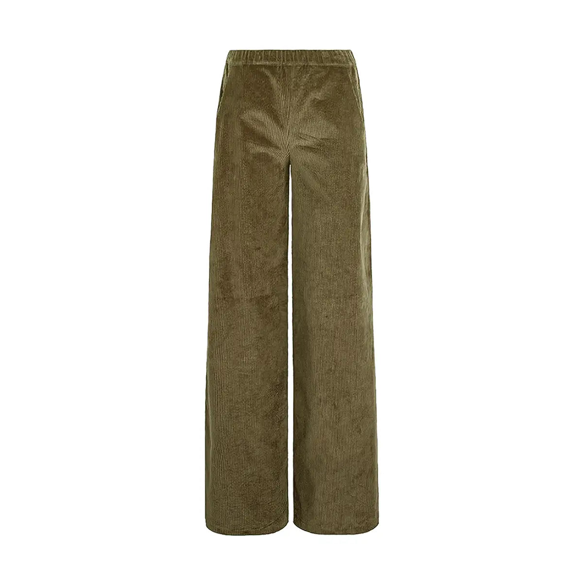 Pantalone palazzo Maxie in velluto a coste verde con vita elasticizzata e tasche - Alessandra Gallo