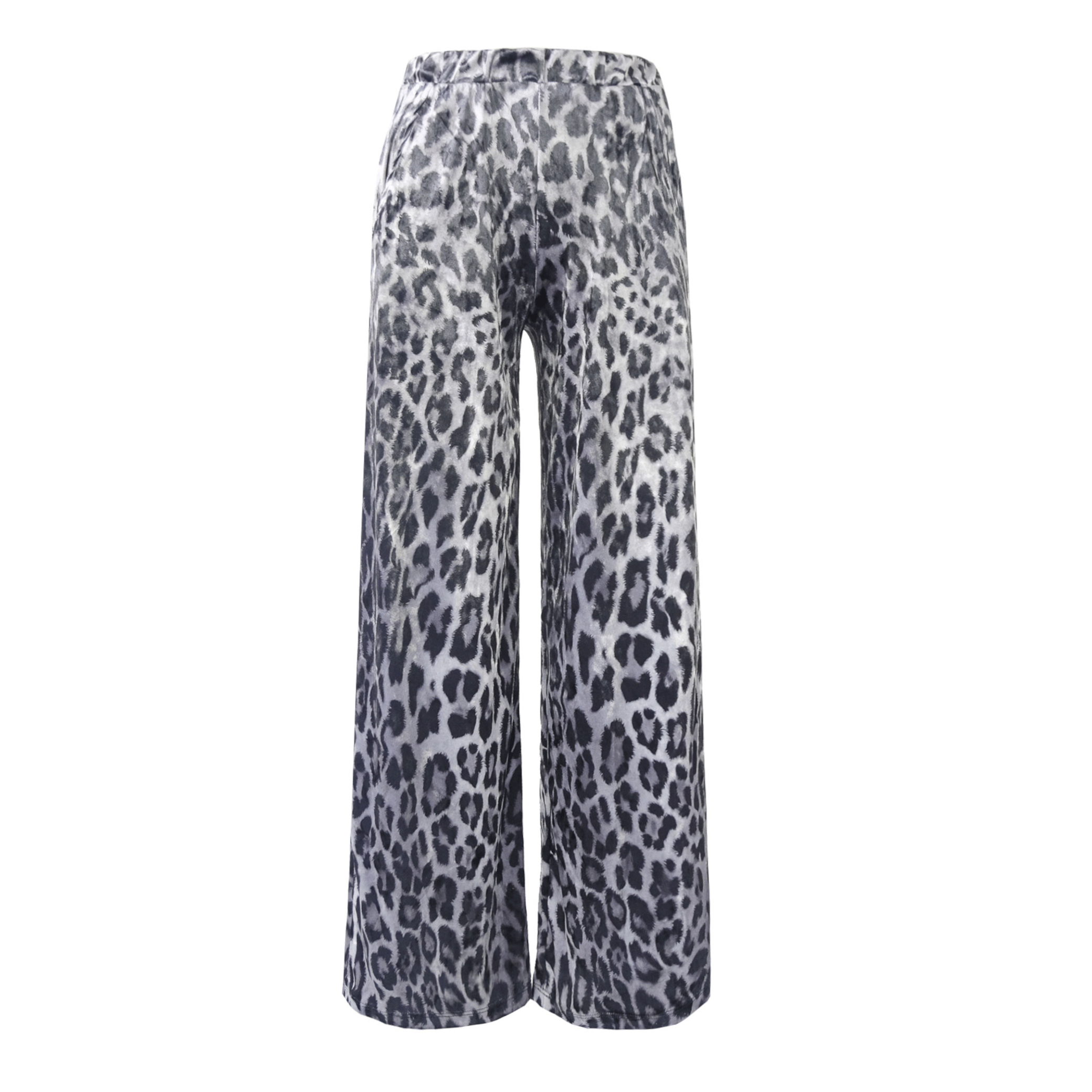 Pantalone MAXIE palazzo ciniglia martellata grigia animalier - elastico in vita vista frontale Day&Night Collection