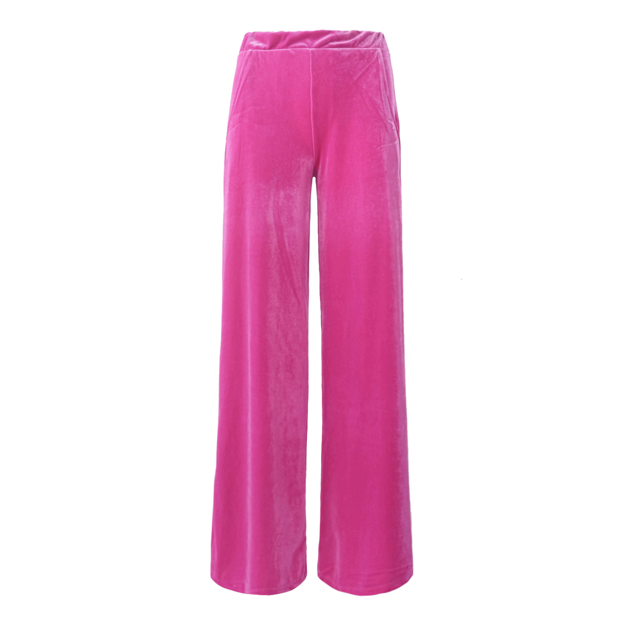 Pantalone MAXIE palazzo ciniglia fucsia - elastico in vita vista frontale Day&Night Collection