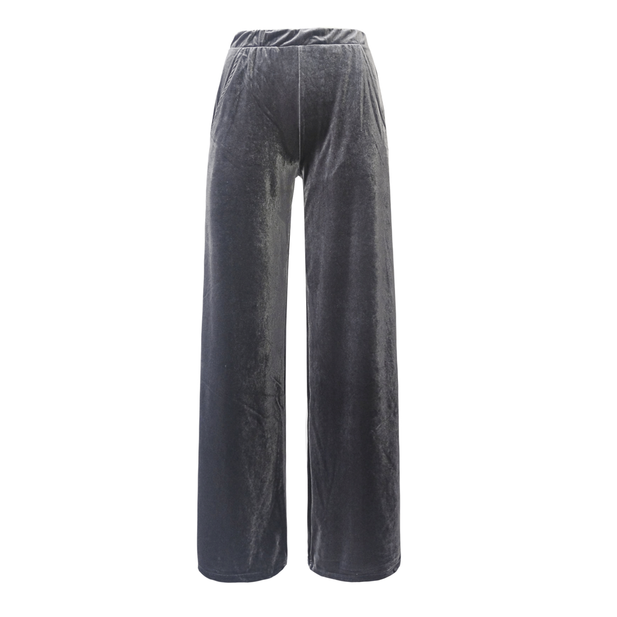 Pantalone MAXIE palazzo ciniglia grigia - elastico in vita vista frontale Day&Night Collection