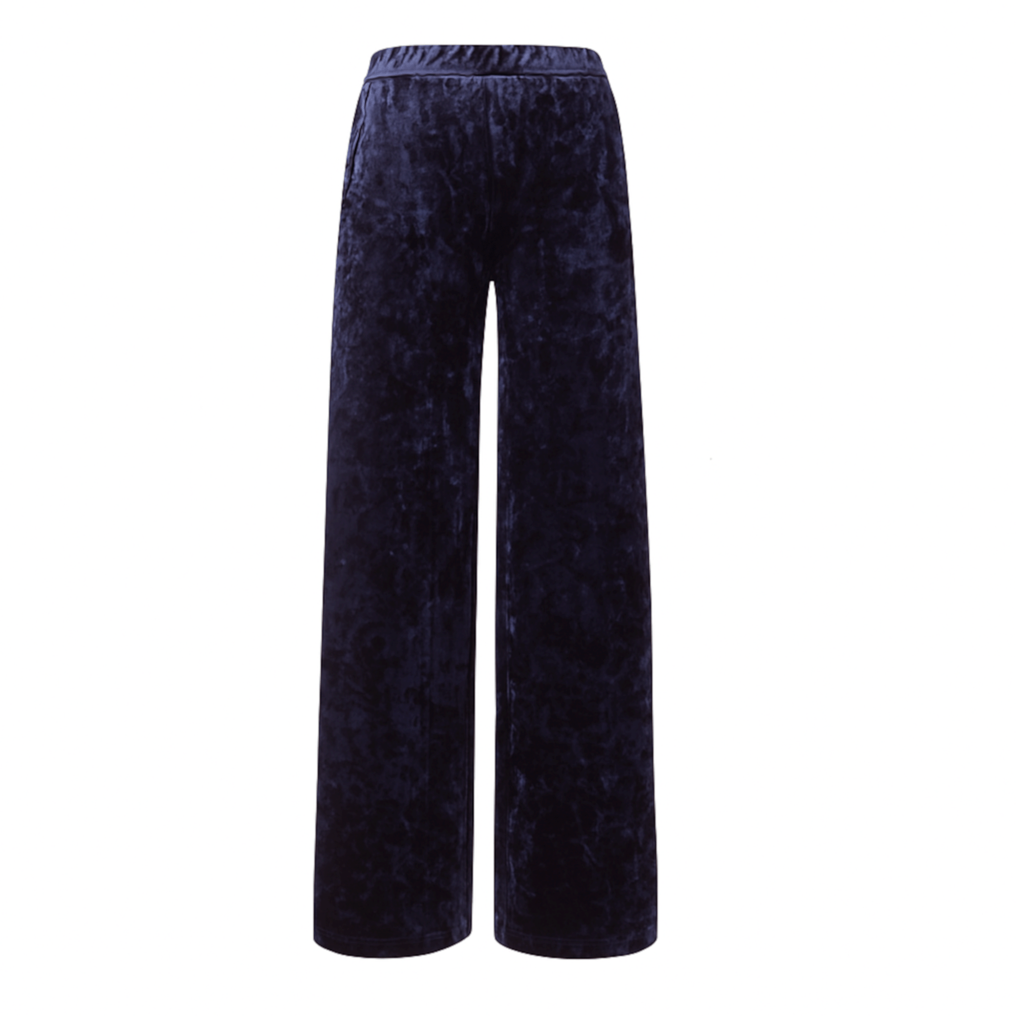 Pantalone MAXIE palazzo ciniglia martellata blu - elastico in vita vista frontale Day&Night Collection