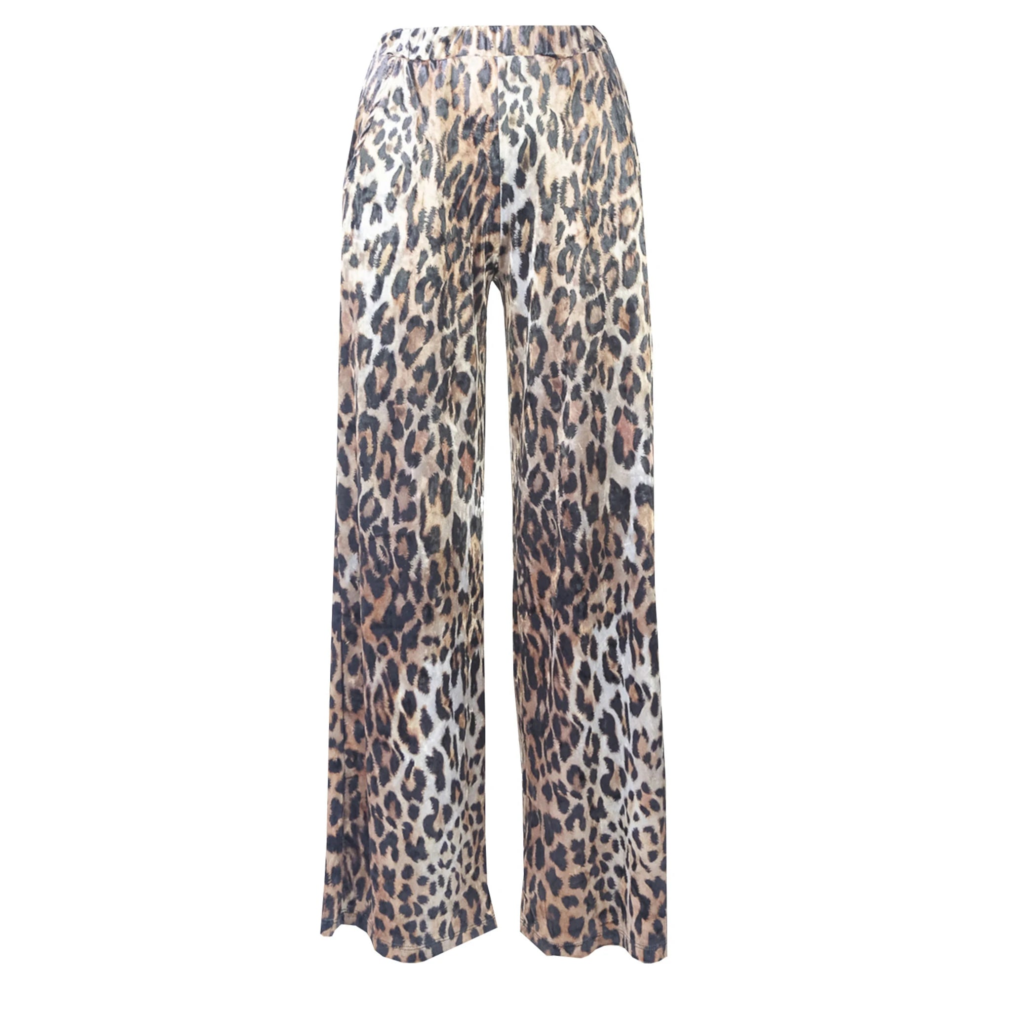 MAXIE - pantaloni palazzo in ciniglia martellata animalier