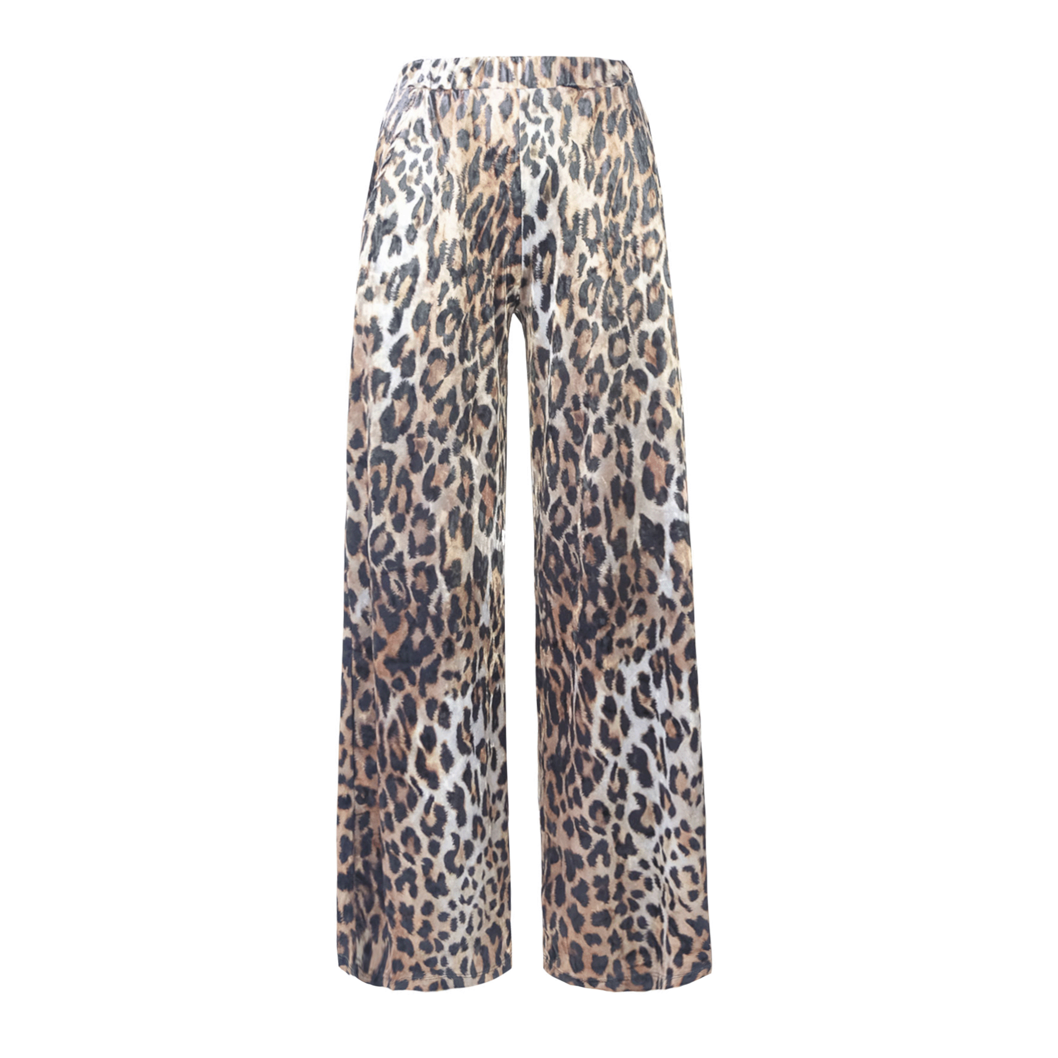 Pantalone MAXIE palazzo ciniglia martellata animalier - elastico in vita vista frontale Day&Night Collection