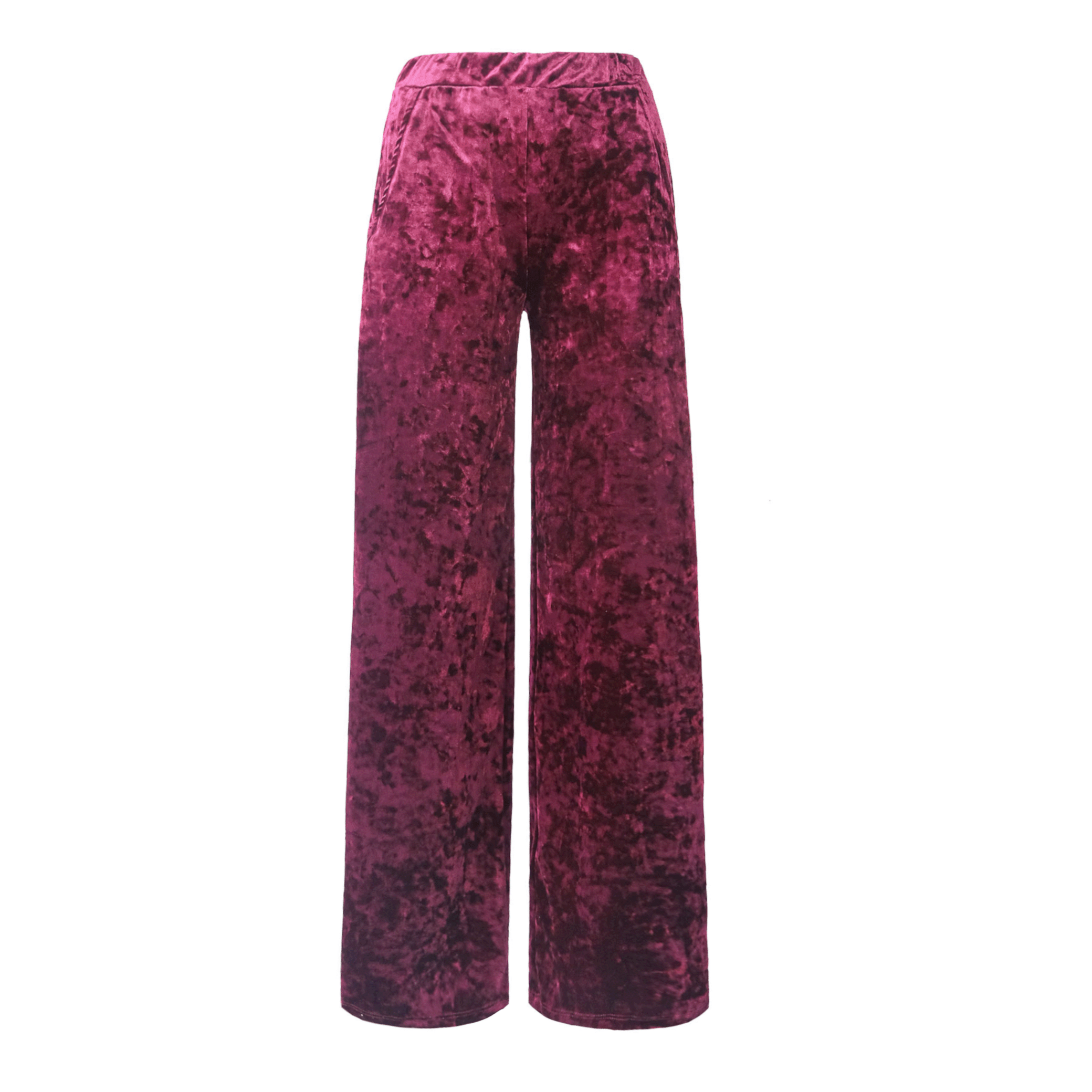 Pantalone MAXIE palazzo ciniglia martellata bordeaux - elastico in vita vista frontale Day&Night Collection