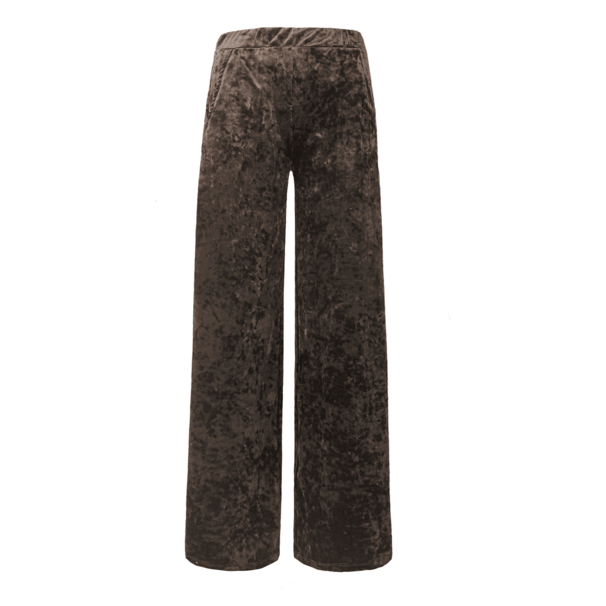 Pantalone MAXIE palazzo ciniglia martellata marrone - elastico in vita vista frontale Day&Night Collection