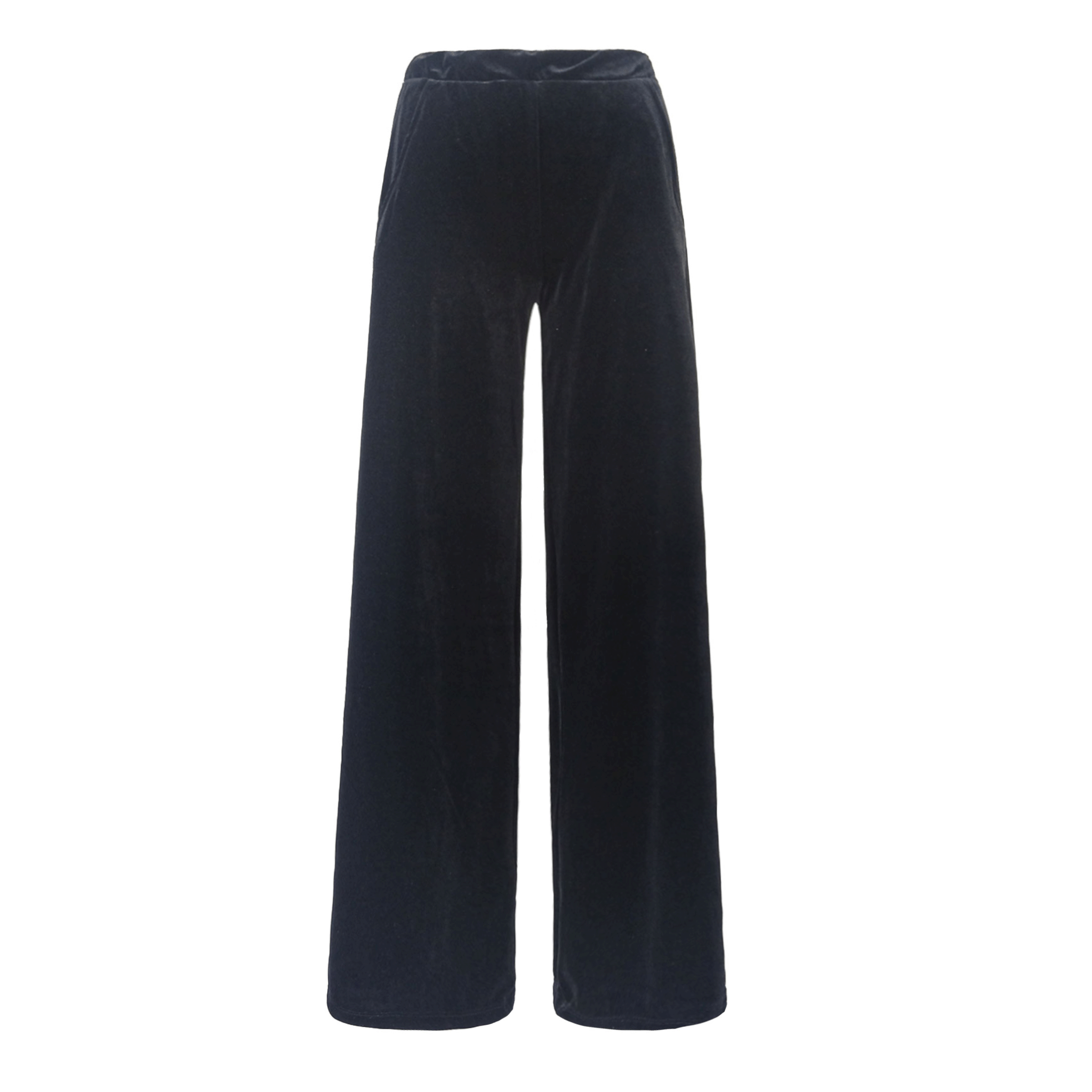 Pantalone MAXIE palazzo ciniglia nera - elastico in vita vista frontale Day&Night Collection