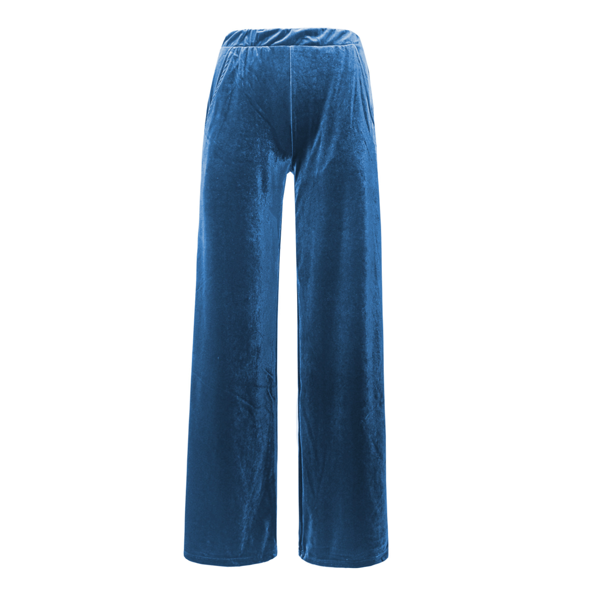 Pantalone MAXIE palazzo ciniglia ottanio - elastico in vita vista frontale Day&Night Collection