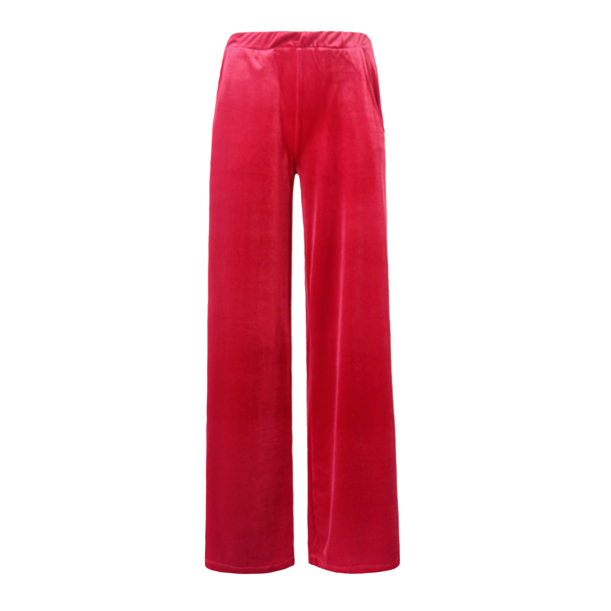 Pantalone MAXIE palazzo ciniglia rossa - elastico in vita vista frontale Day&Night Collection