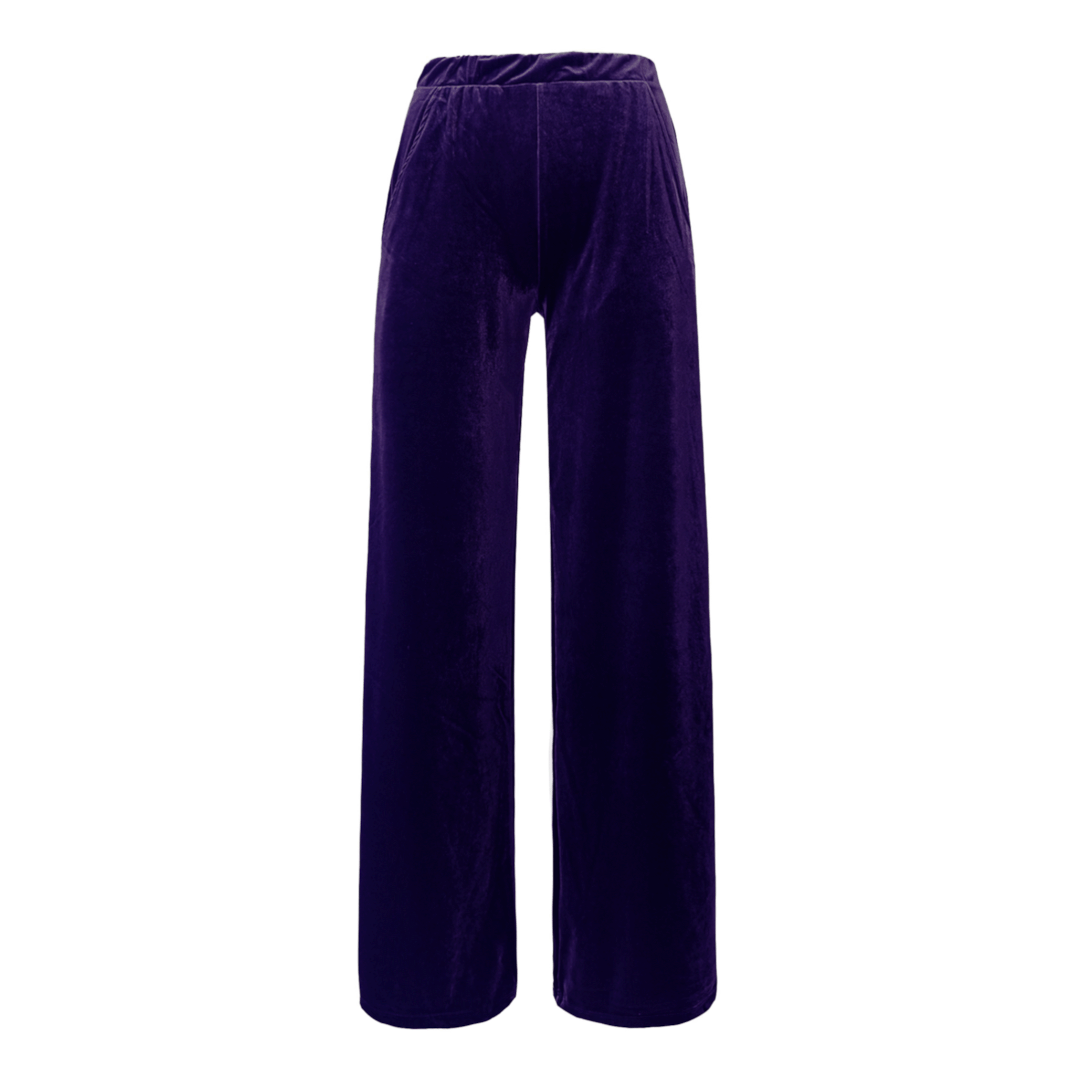 Pantalone MAXIE palazzo ciniglia viola - elastico in vita vista frontale Day&Night Collection