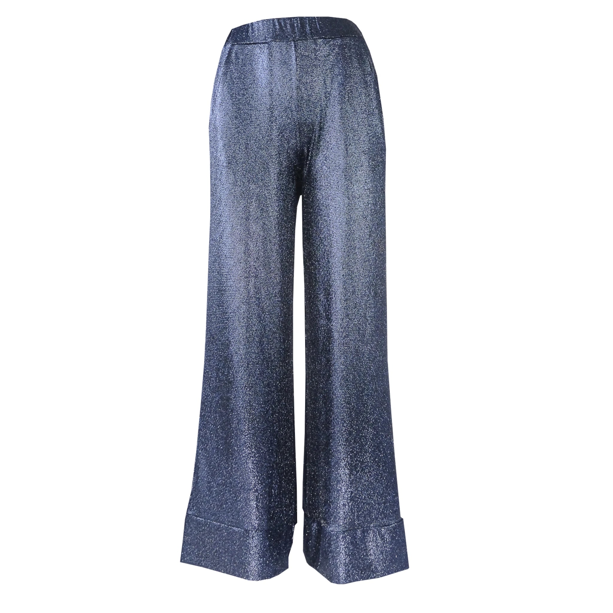 AIDA - pantalone palazzo in lurex blu