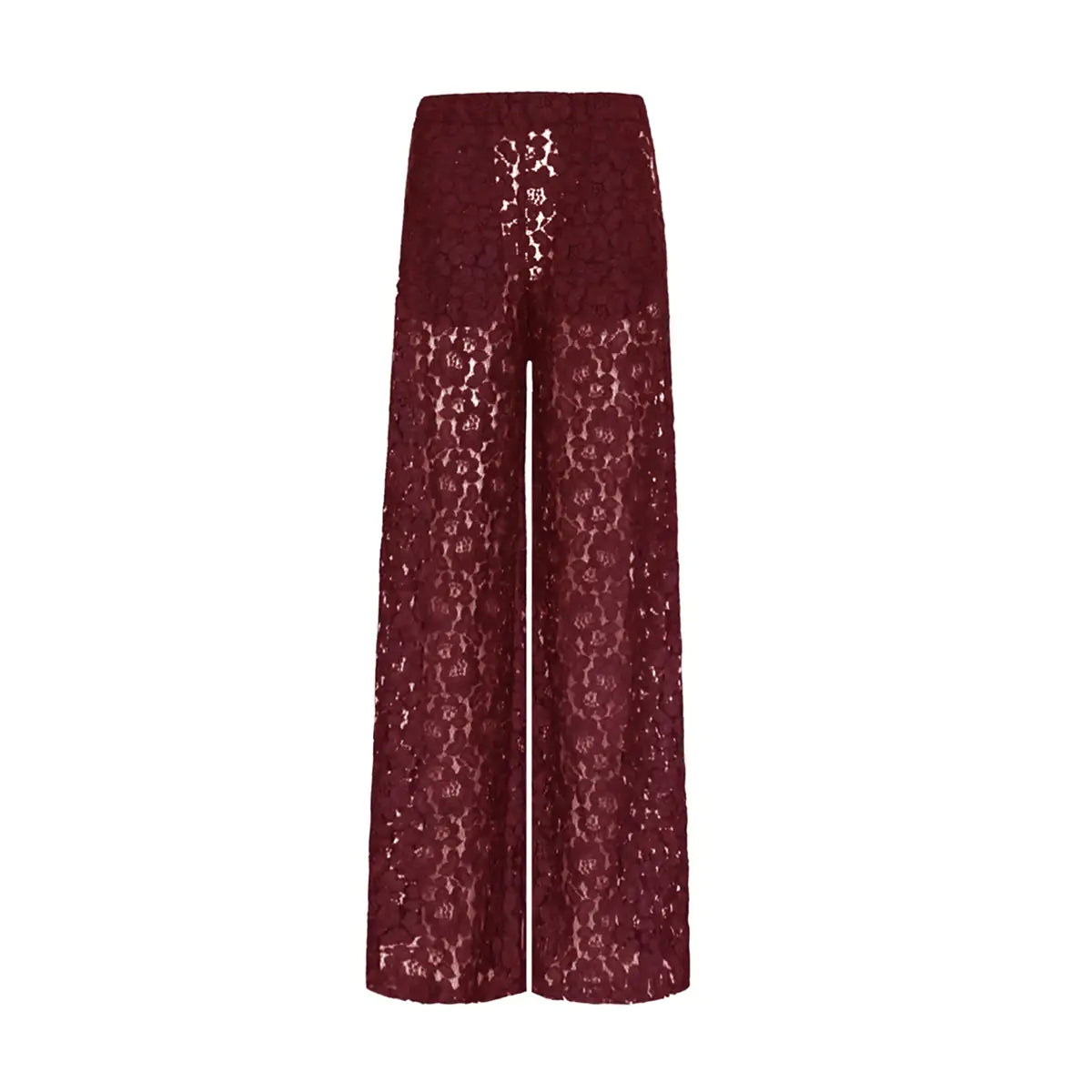 Pantalone palazzo MAXIE di alessandra gallo in pizzo bordeaux sfoderato e con tasche laterali - vista frontale - The Dreamy Collection