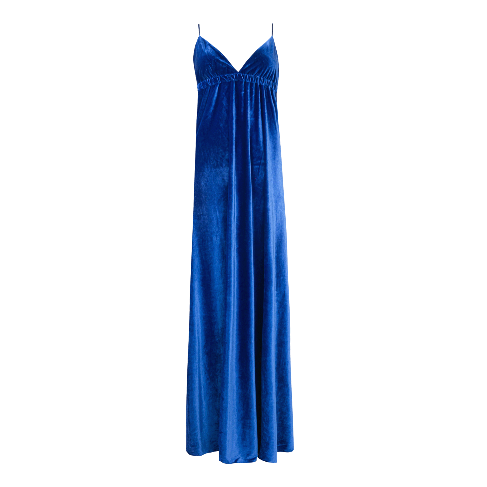 Abito lungo MICOL di Alessandra Gallo in ciniglia bluette con scollatura V - vista frontale - Day&Night Collection