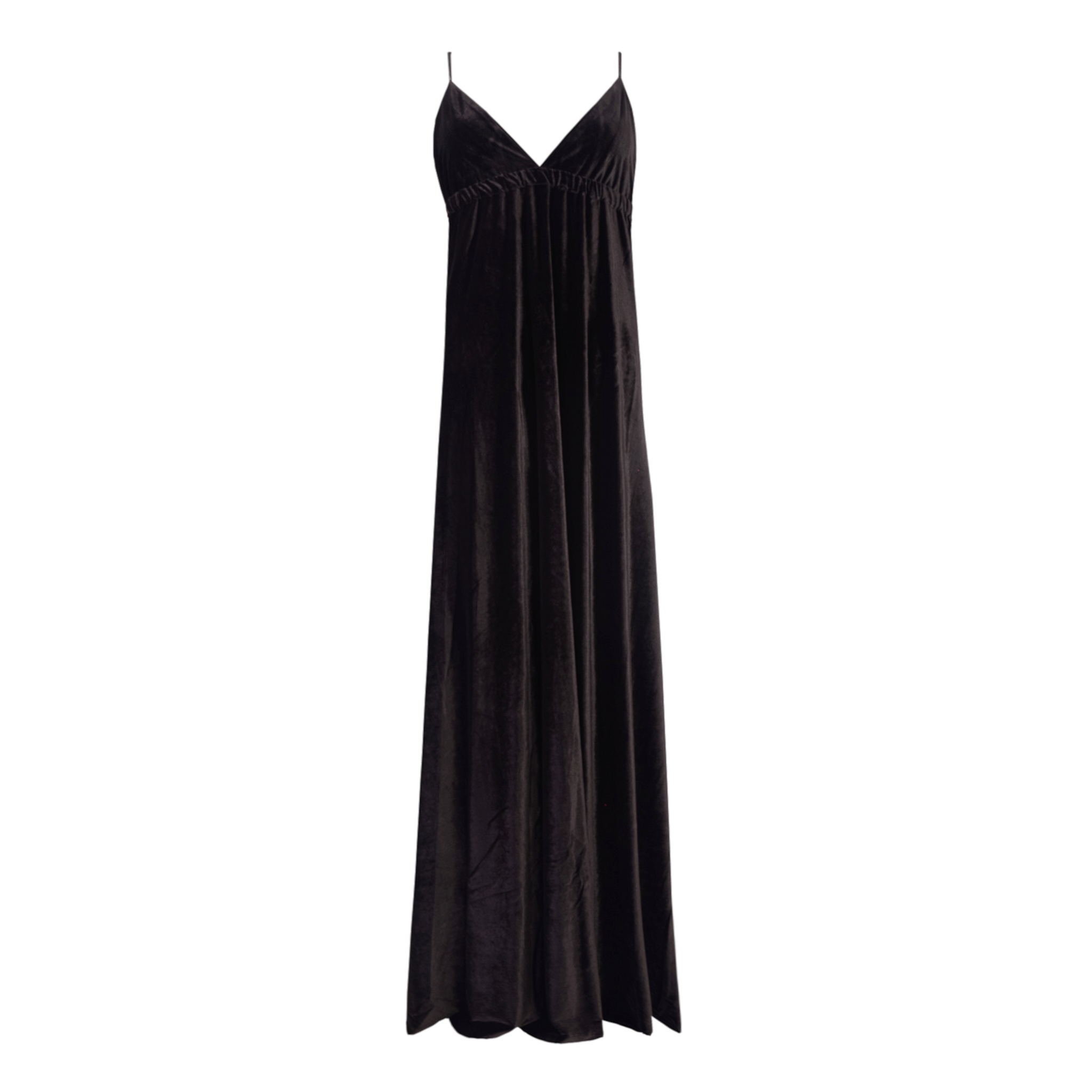 Abito lungo MICOL di Alessandra Gallo in ciniglia marrone con scollatura V e spalline incrociate sulla schiena - vista frontale - Day&Night Collection