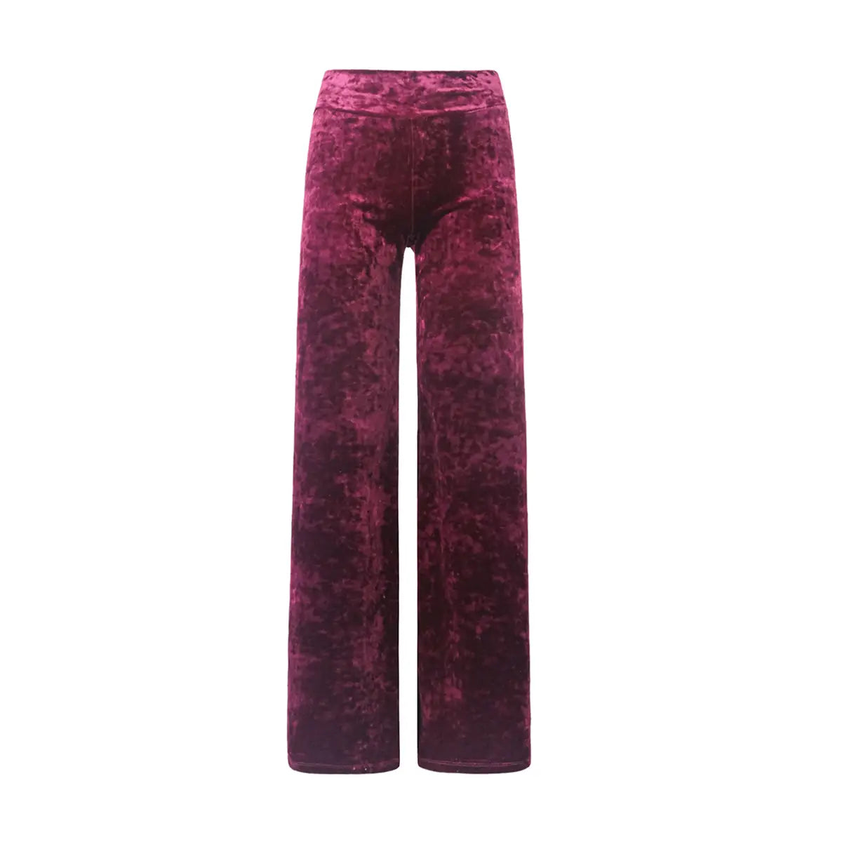 Pantalone palazzo MIMI di Alessandra Gallo in ciniglia martellata bordeaux con vita alta elastica -  vista frontale - Day&Night Collection