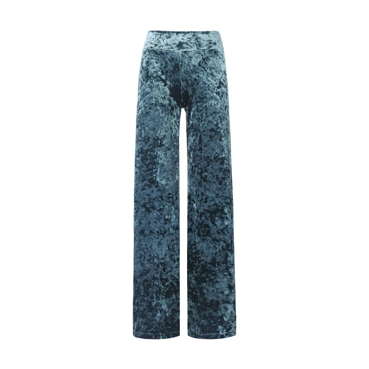 Pantalone palazzo MIMI di Alessandra Gallo in ciniglia martellata verde con vita alta elastica -  vista frontale - Day&Night Collection