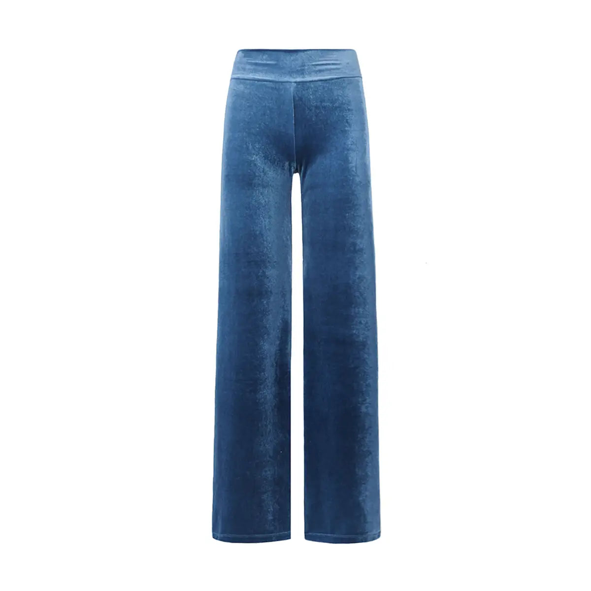 Pantalone palazzo MIMI di Alessandra Gallo in ciniglia ottanio con vita alta elastica -  vista frontale - Day&Night Collection