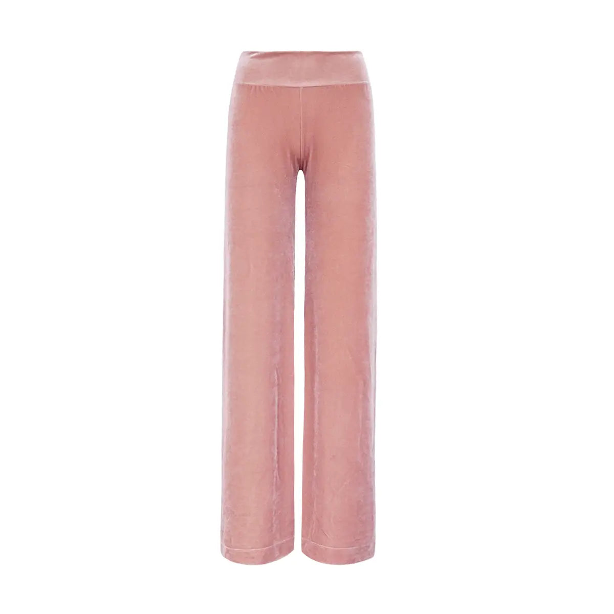 Pantalone palazzo MIMI di Alessandra Gallo in ciniglia rosa con vita alta elastica -  vista frontale - Day&Night Collection