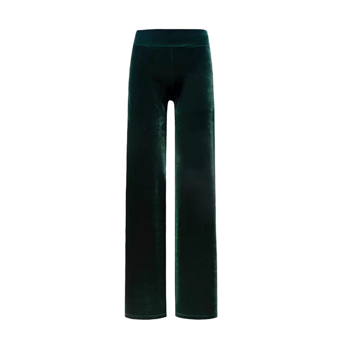 Pantalone palazzo MIMI di Alessandra Gallo in ciniglia verde smeraldo con vita alta elastica -  vista frontale - Day&Night Collection