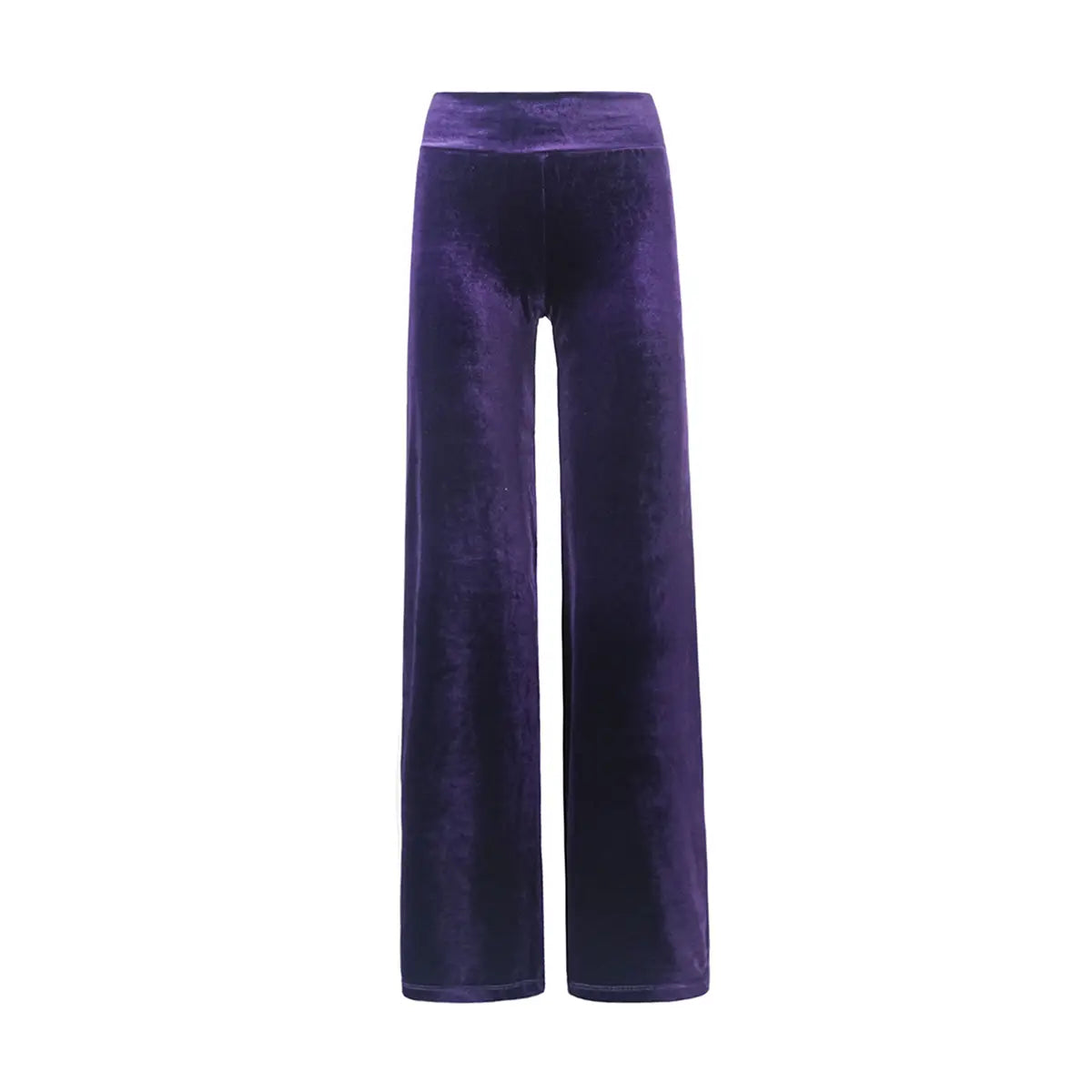 Pantalone palazzo MIMI di Alessandra Gallo in ciniglia viola con vita alta elastica -  vista frontale - Day&Night Collection