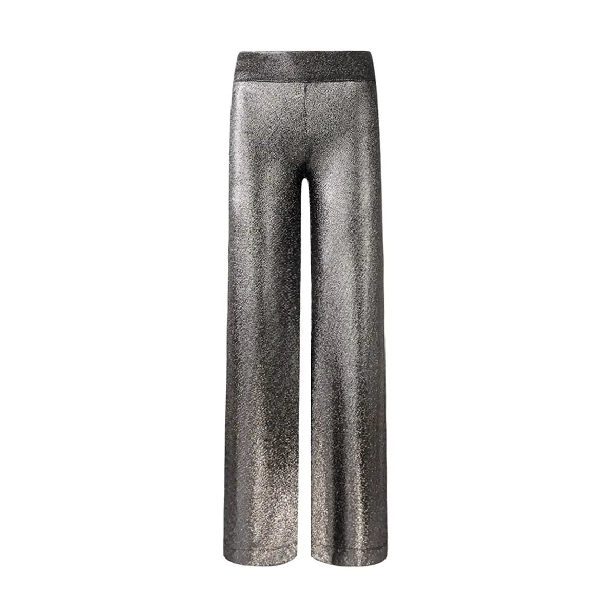 pantalone palazzo MIMI di Alessandra Galloin  lurex antracite con vita alta elasticizzata - vista frontale -  Stardust Collection