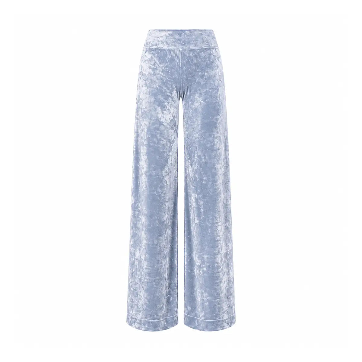 MIMI, pantalone palazzo in ciniglia martellata azzurra.