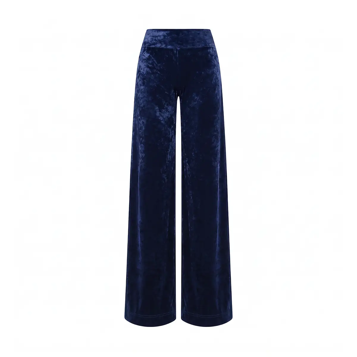 MIMI, pantalone palazzo in ciniglia martellata blu.