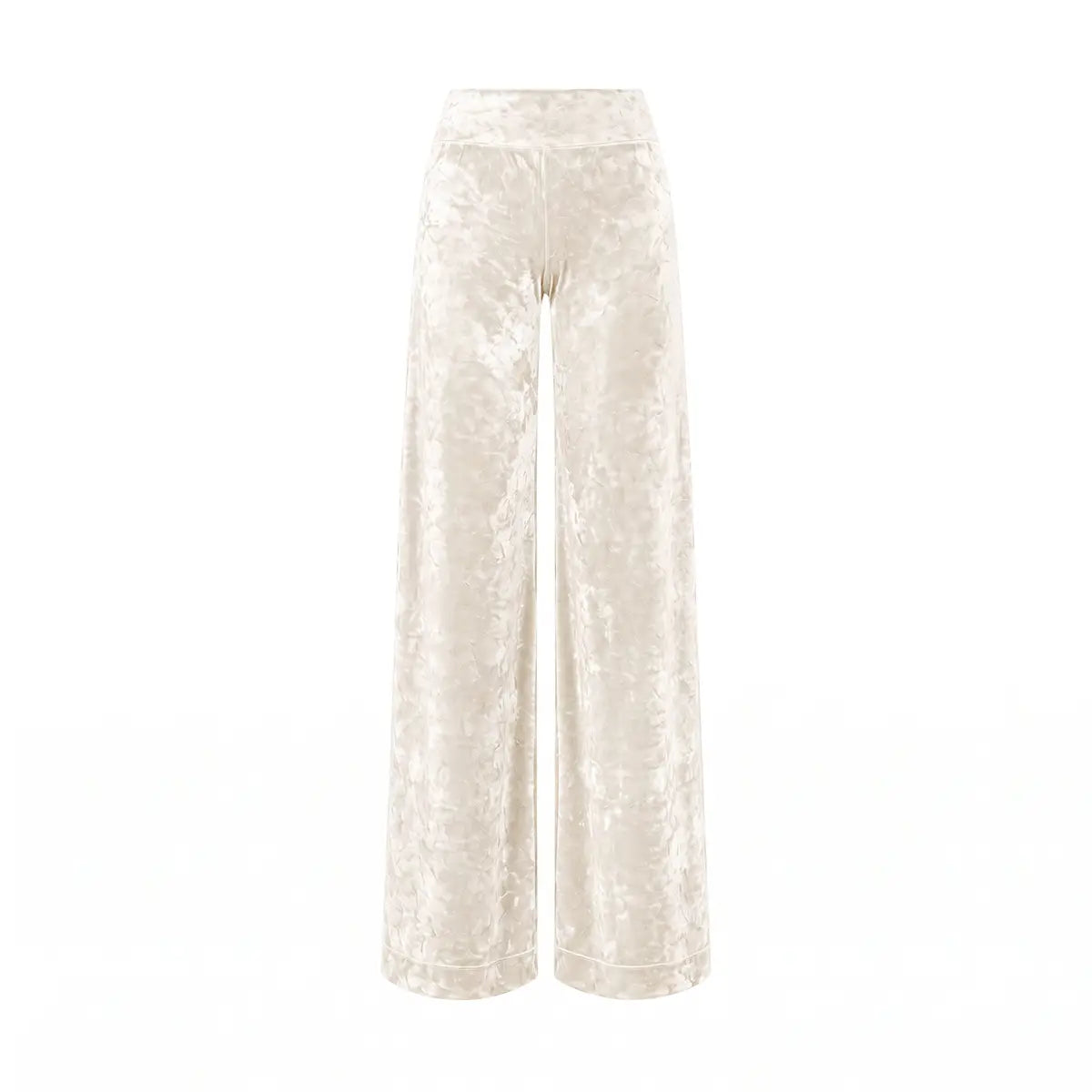 MIMI, pantalone palazzo in ciniglia martellata crema.