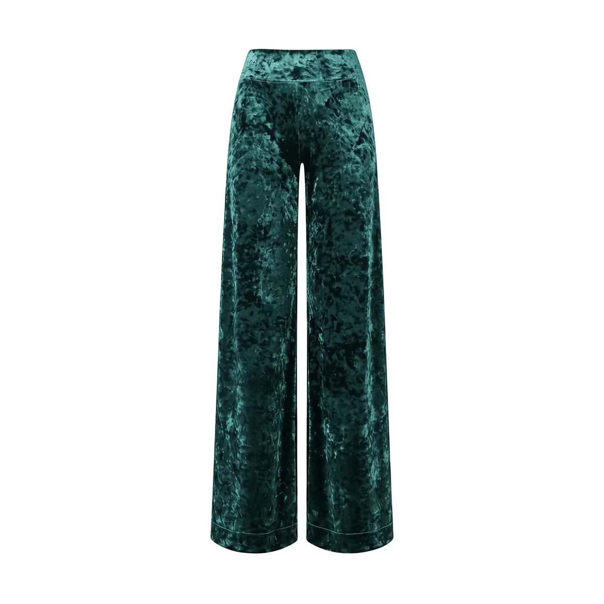 MIMI, pantalone palazzo in ciniglia martellata verde.
