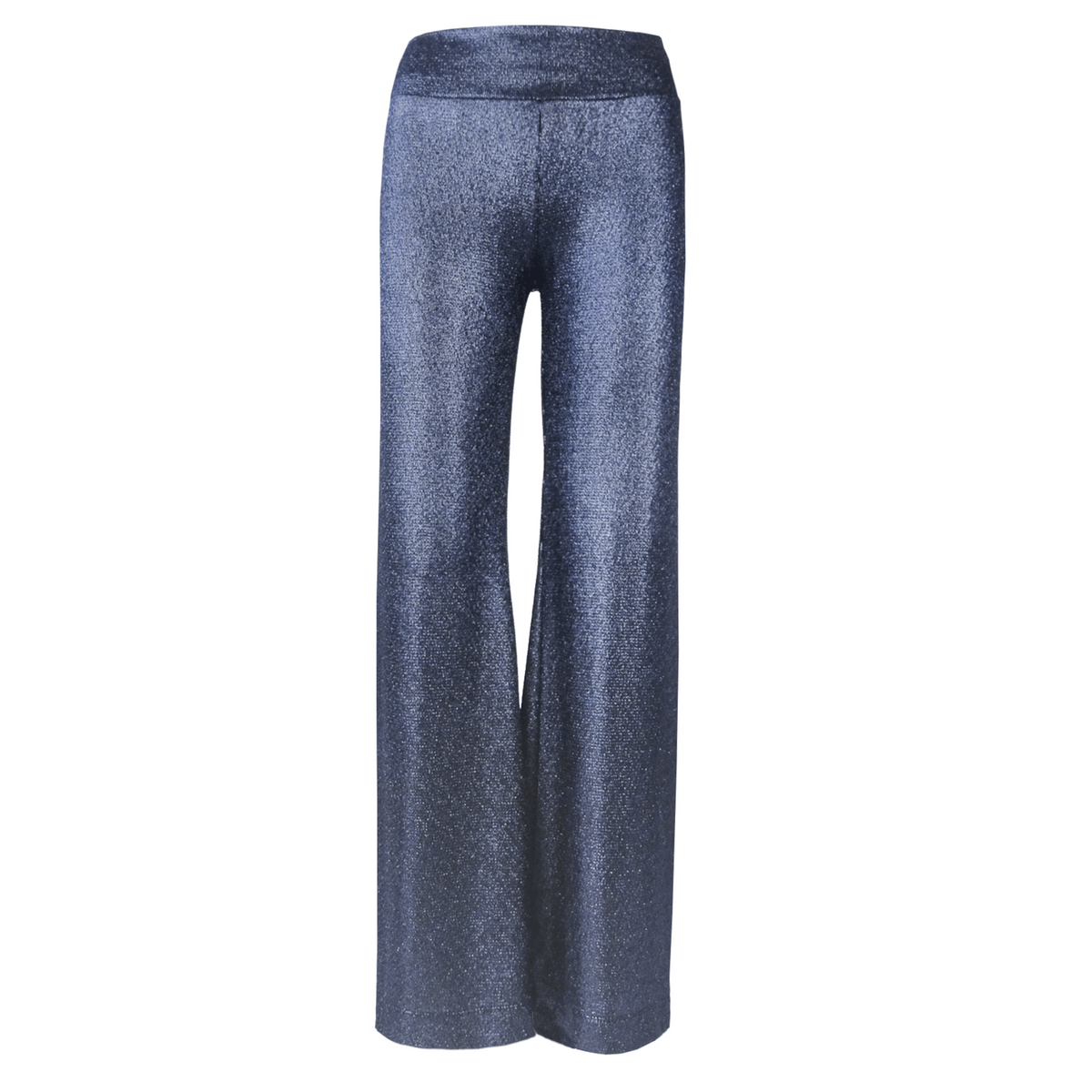 MIMI, pantalone palazzo in lurex blu.