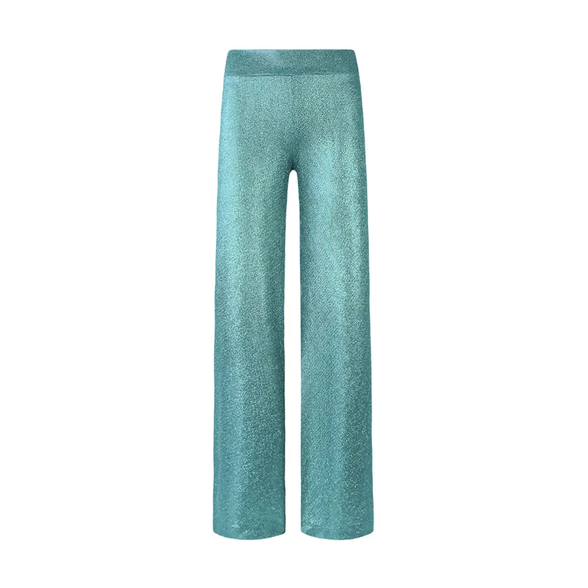 MIMI, pantalone palazzo in lurex verde.