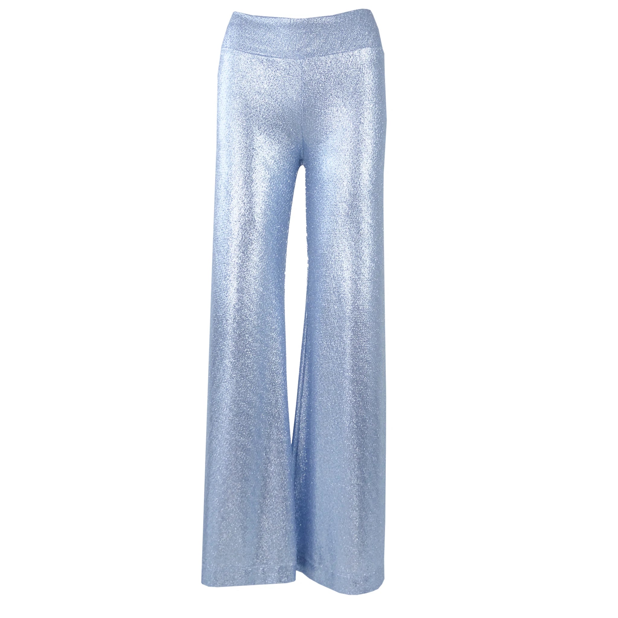 MIMI pantalone Alessandra Gallo lurex azzurro palazzo Stardust Collection