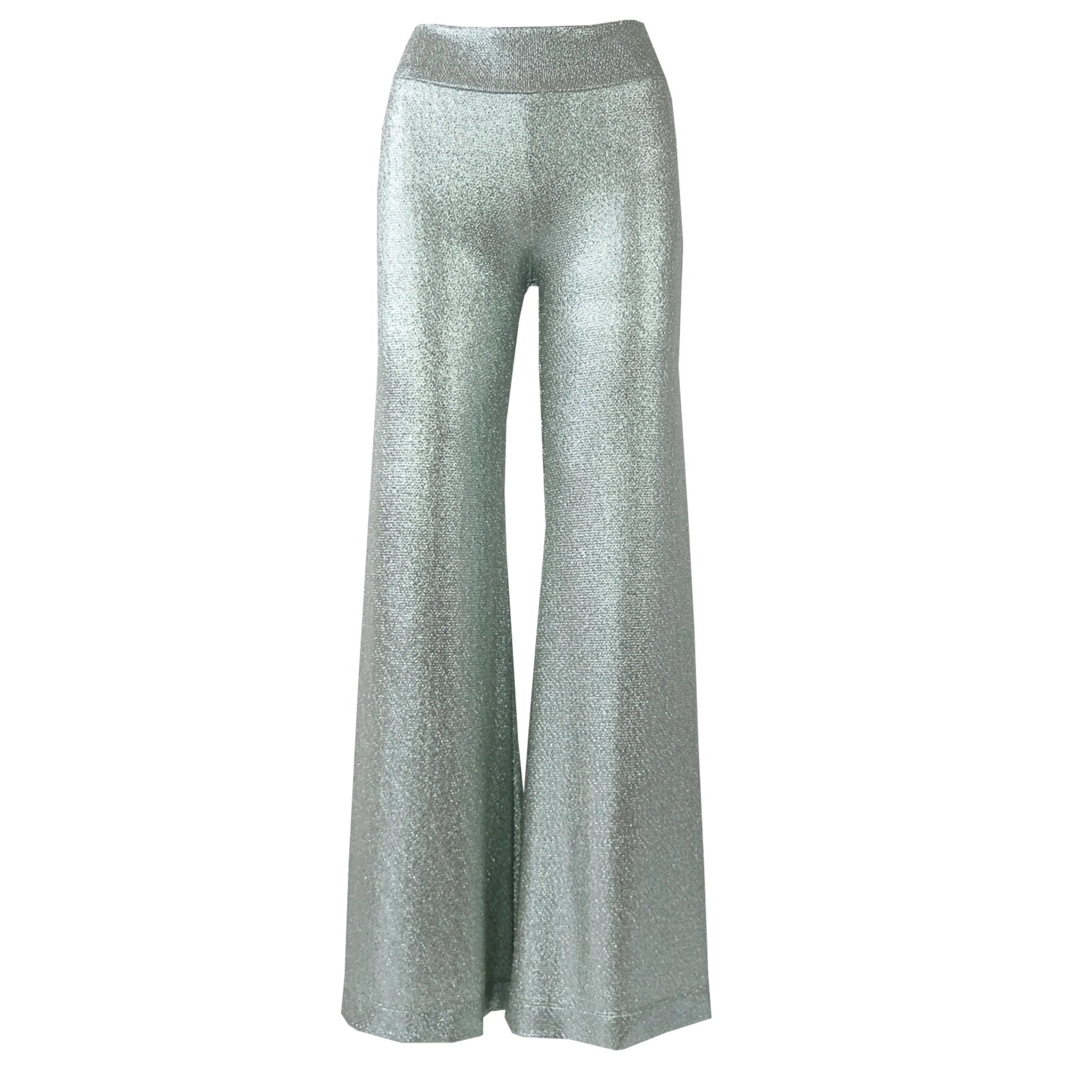 MIMI pantalone Alessandra Gallo lurex verde chiaro palazzo Stardust Collection