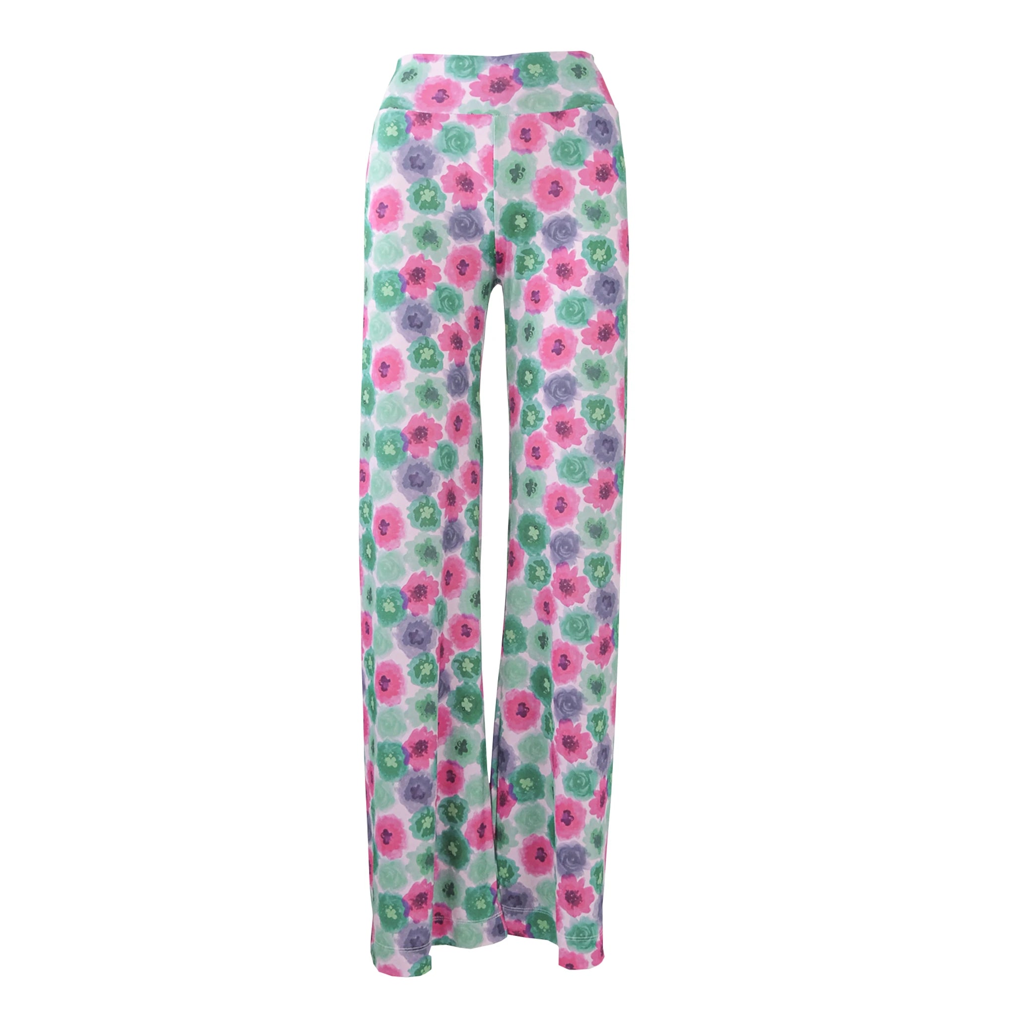 MIMI pantaloni palazzo in lycra Peonies - eleganti pantaloni Made in Italy Stretch Collection