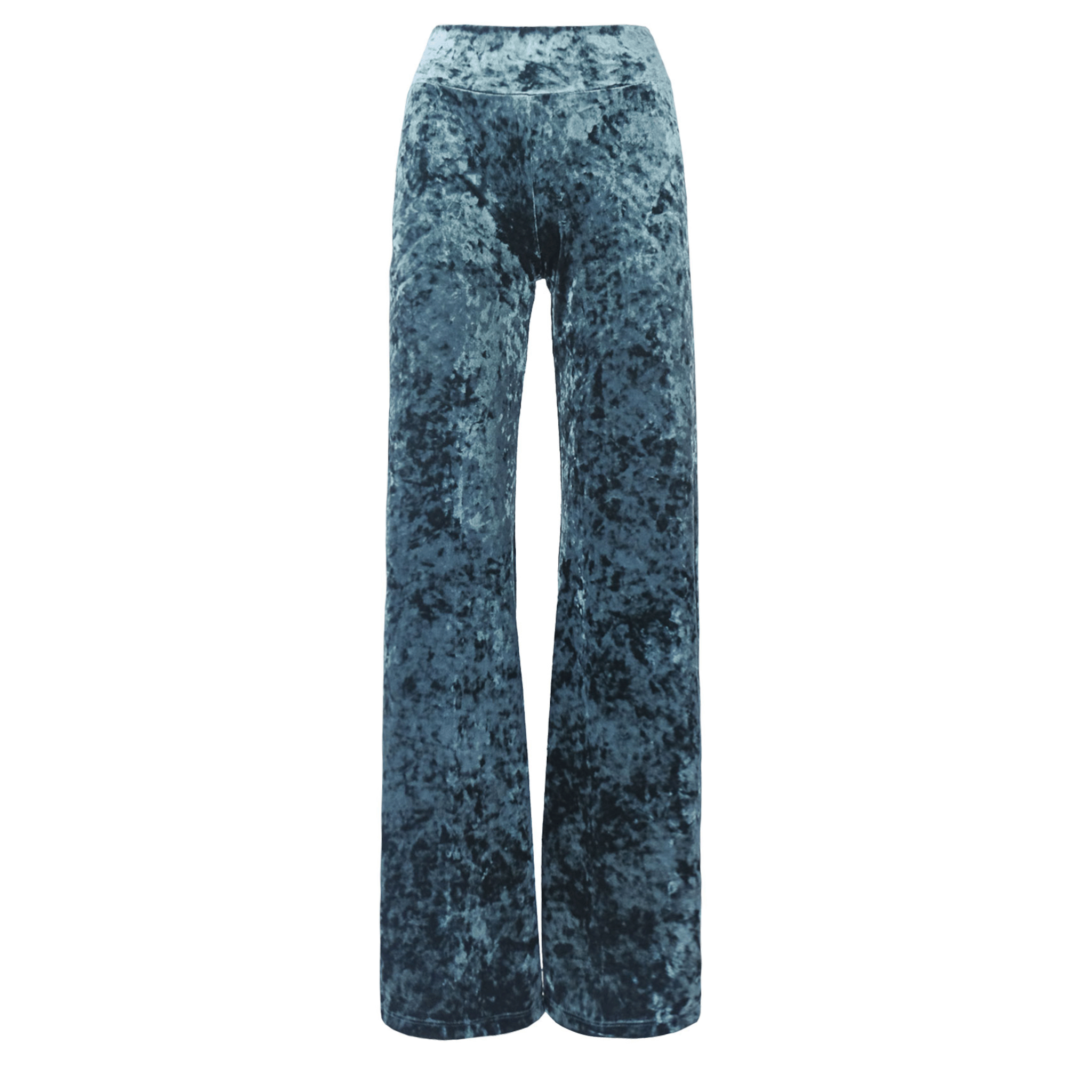 Pantalone MIMI palazzo ciniglia martellata verde - vita aderente vista frontale Day&Night Collection